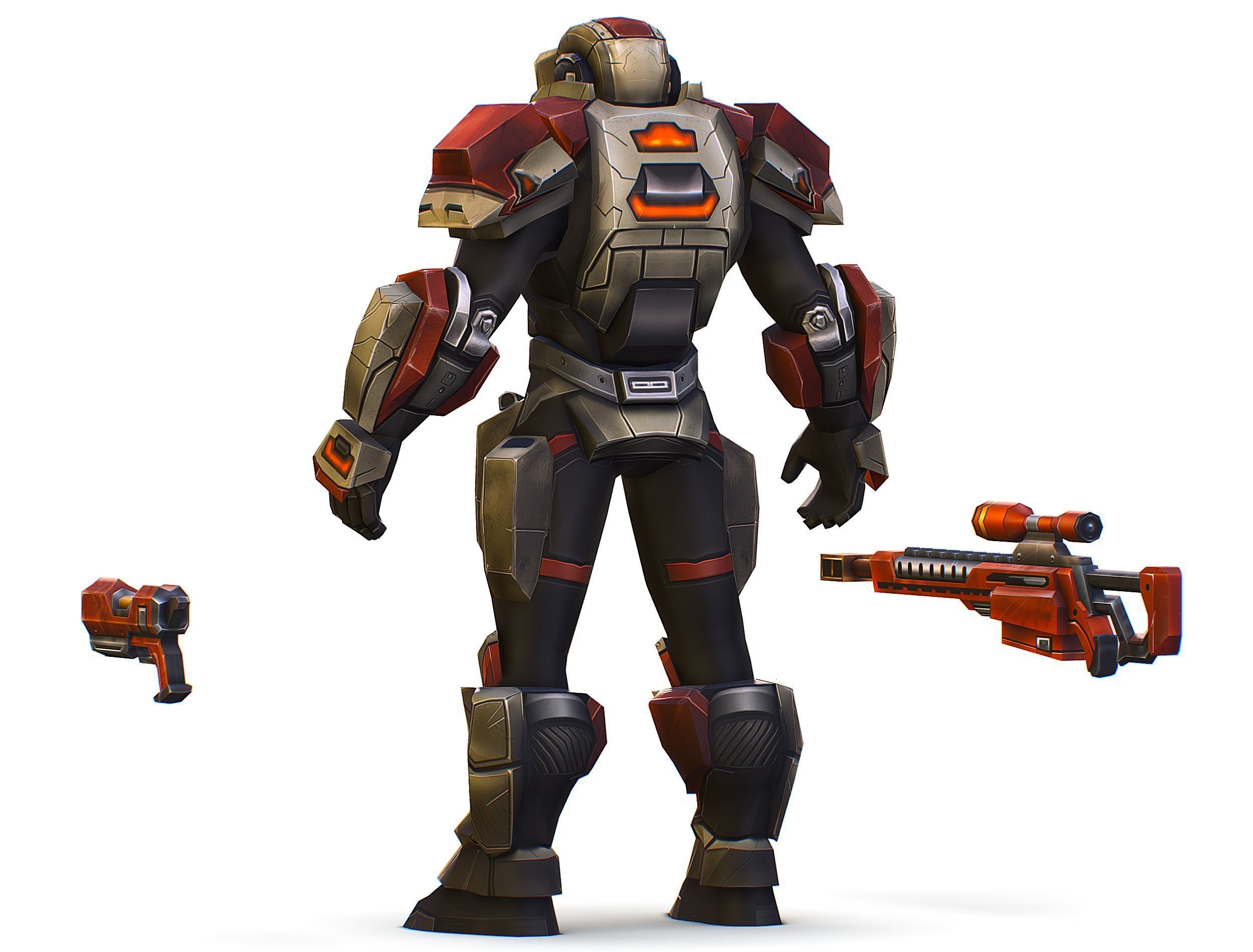 Cartoon Sci-Fi Cyborg Drone Sniper Soldier Low-poly 3D model_7