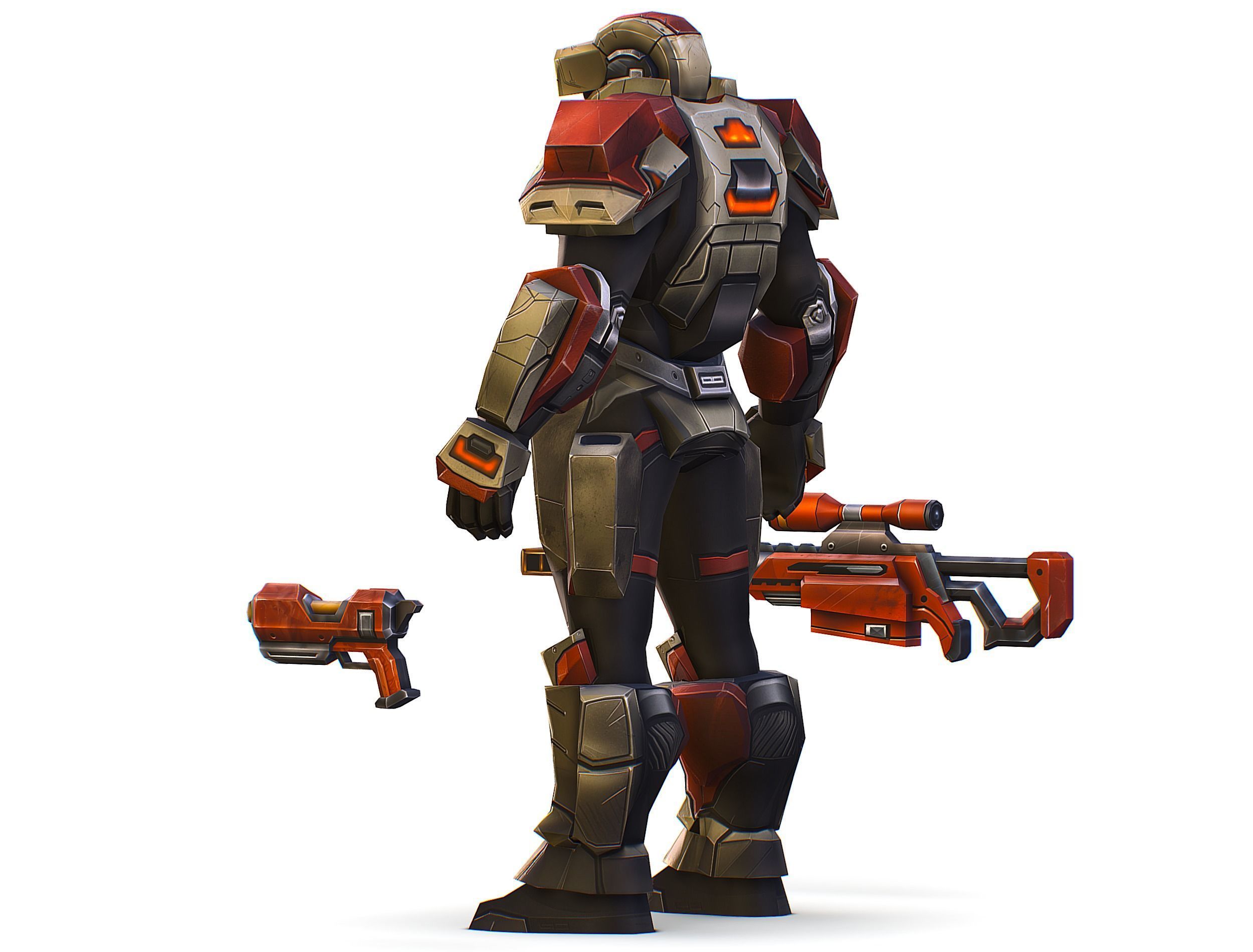 Cartoon Sci-Fi Cyborg Drone Sniper Soldier Low-poly 3D model_6