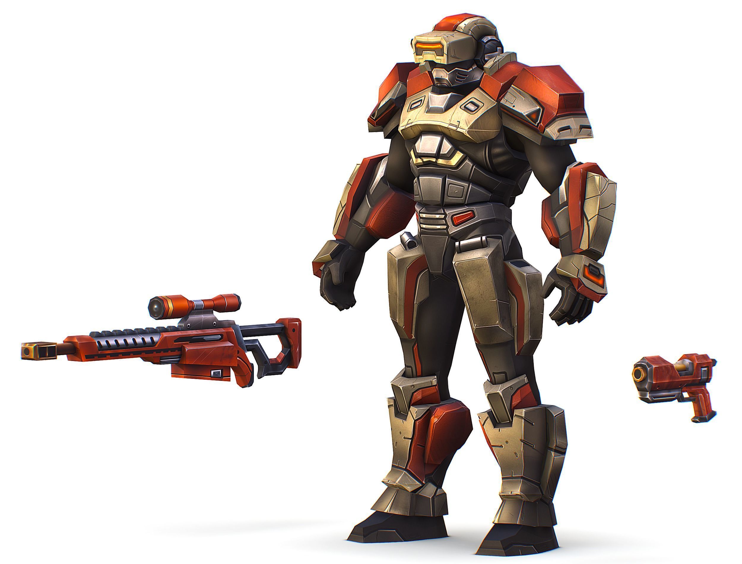 Cartoon Sci-Fi Cyborg Drone Sniper Soldier Low-poly 3D model_3