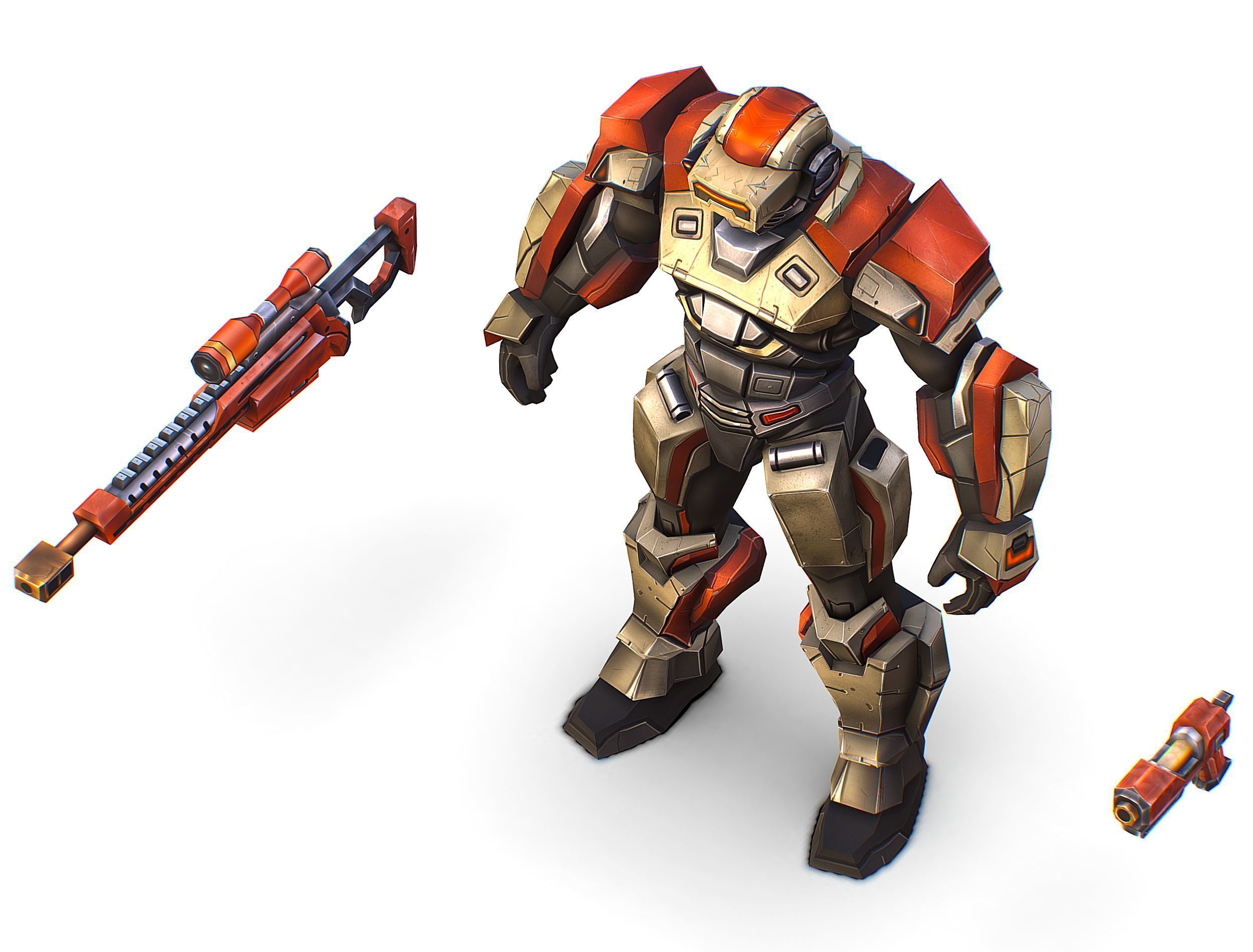 Cartoon Sci-Fi Cyborg Drone Sniper Soldier Low-poly 3D model_31