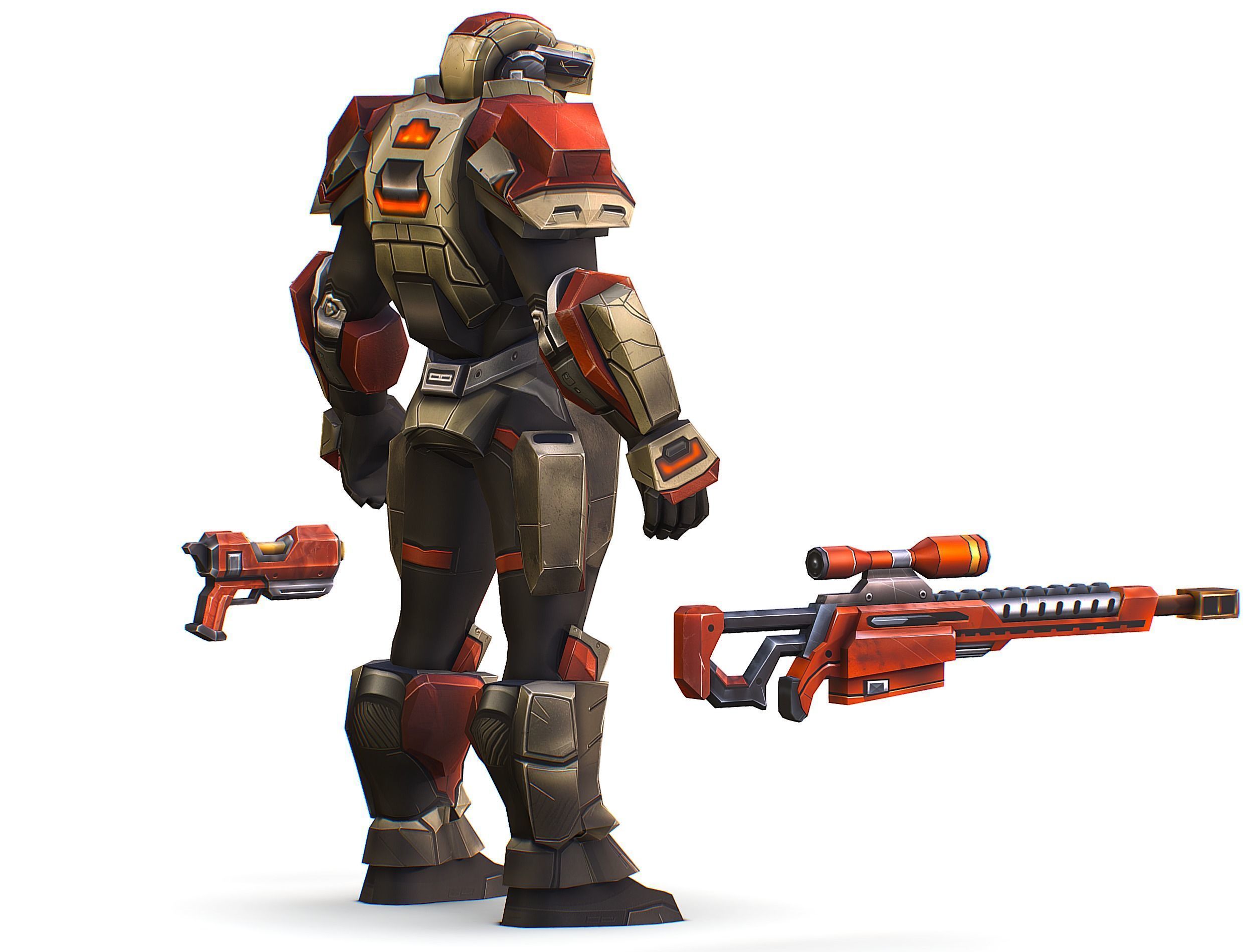 Cartoon Sci-Fi Cyborg Drone Sniper Soldier Low-poly 3D model_10