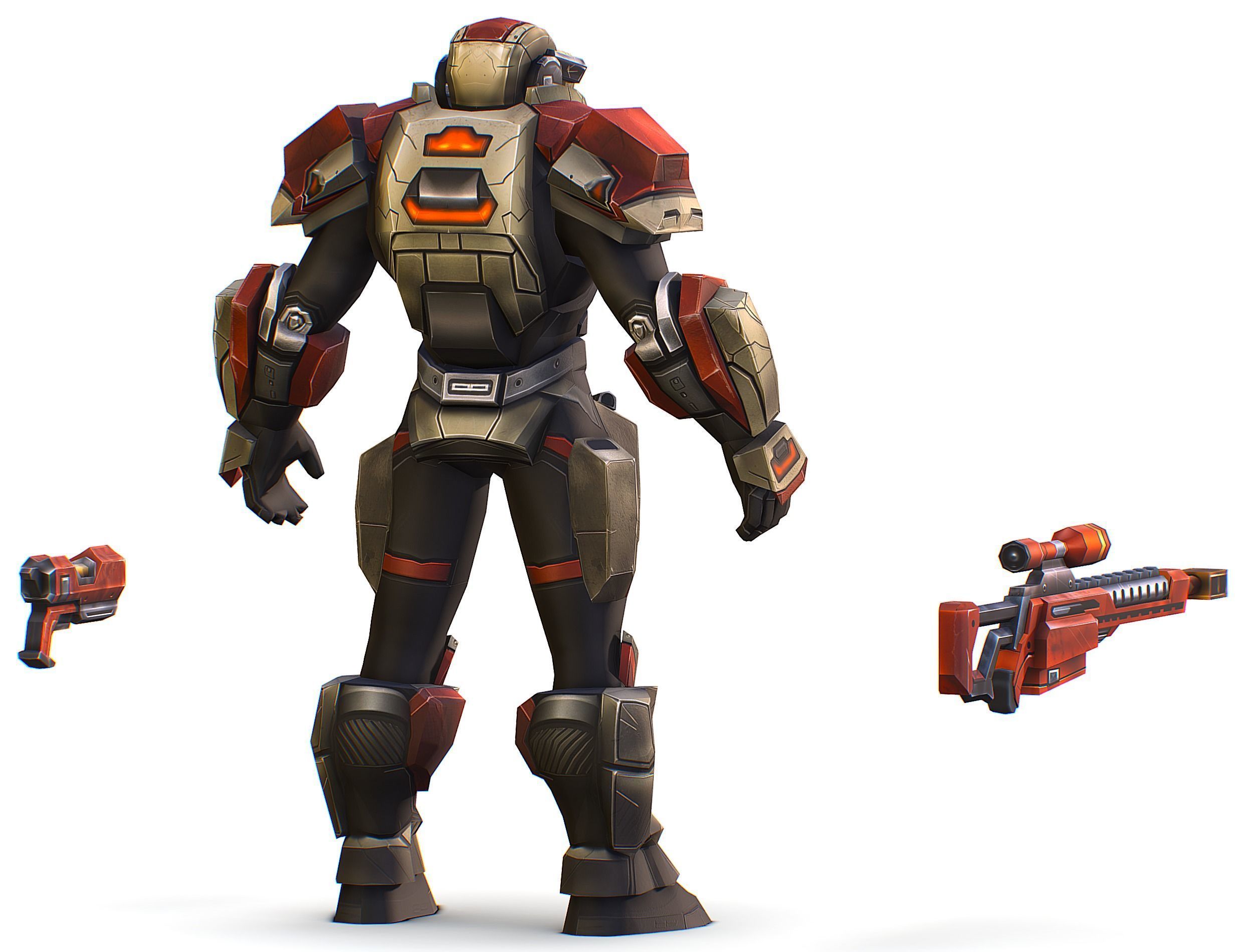 Cartoon Sci-Fi Cyborg Drone Sniper Soldier Low-poly 3D model_9