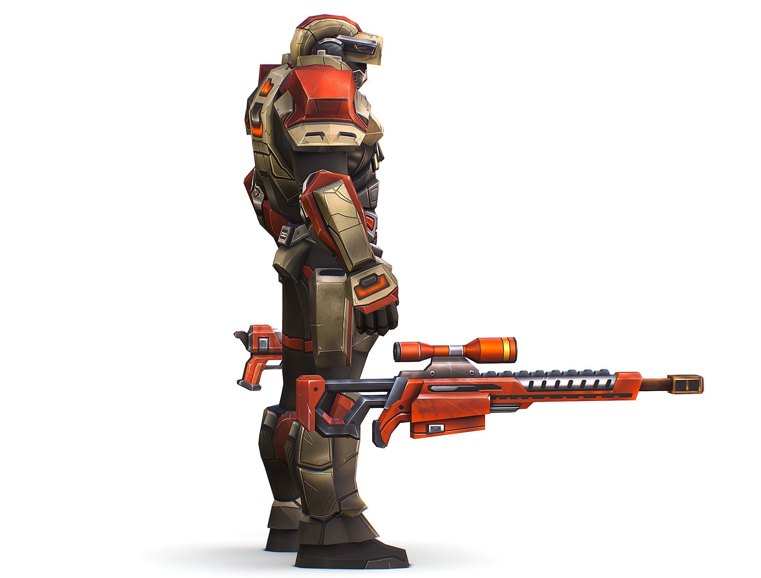 Cartoon Sci-Fi Cyborg Drone Sniper Soldier Low-poly 3D model_11