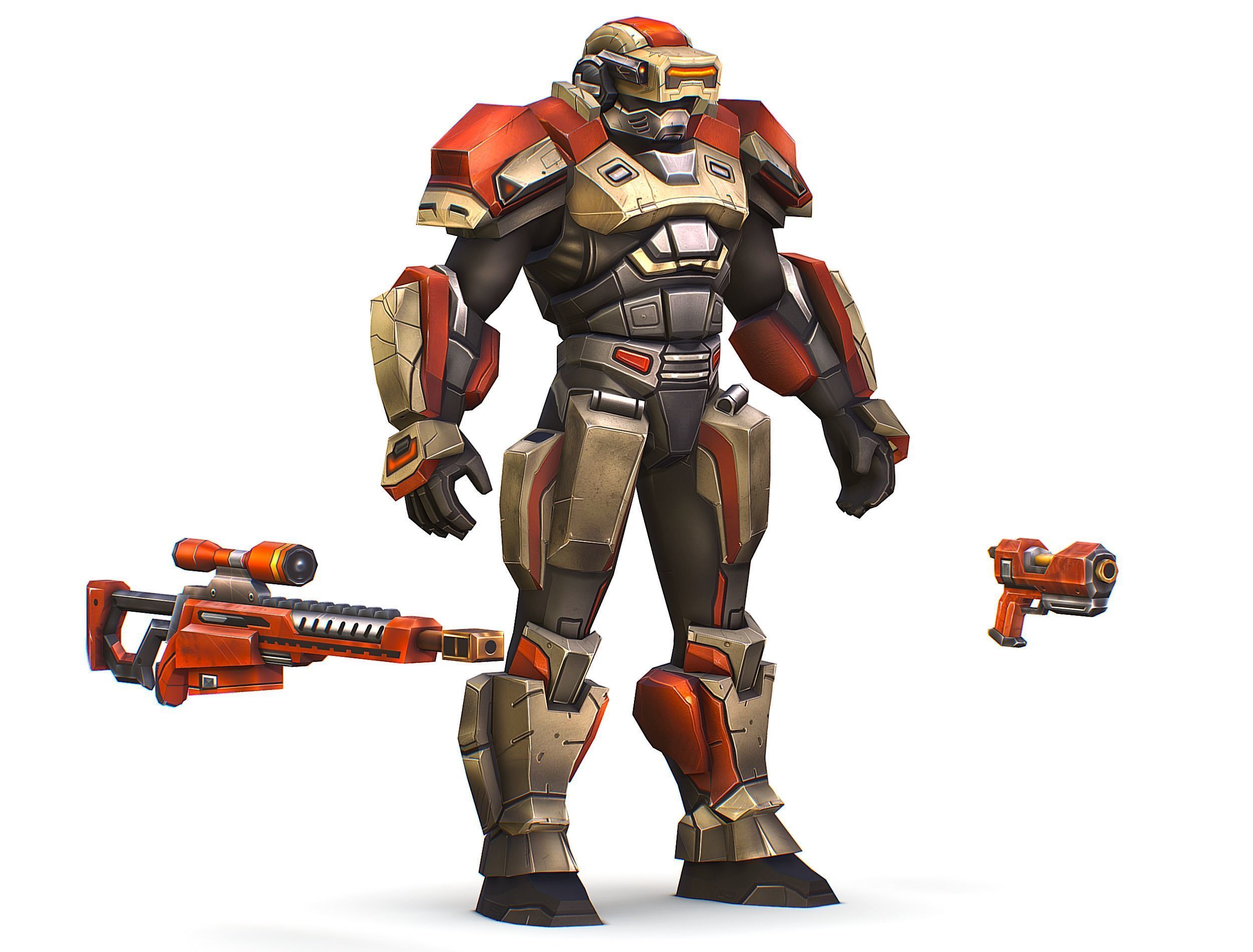 Cartoon Sci-Fi Cyborg Drone Sniper Soldier Low-poly 3D model_13