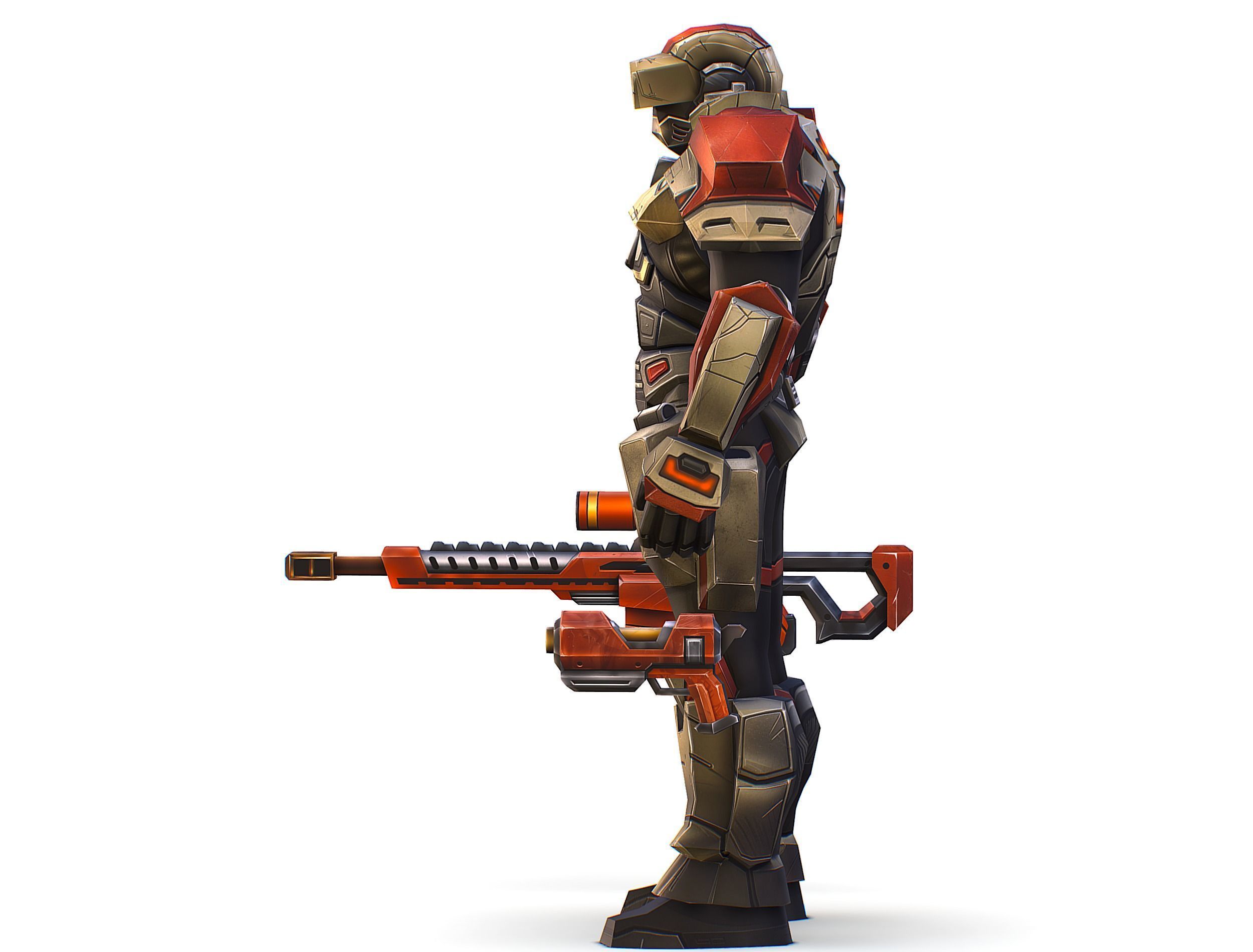 Cartoon Sci-Fi Cyborg Drone Sniper Soldier Low-poly 3D model_5