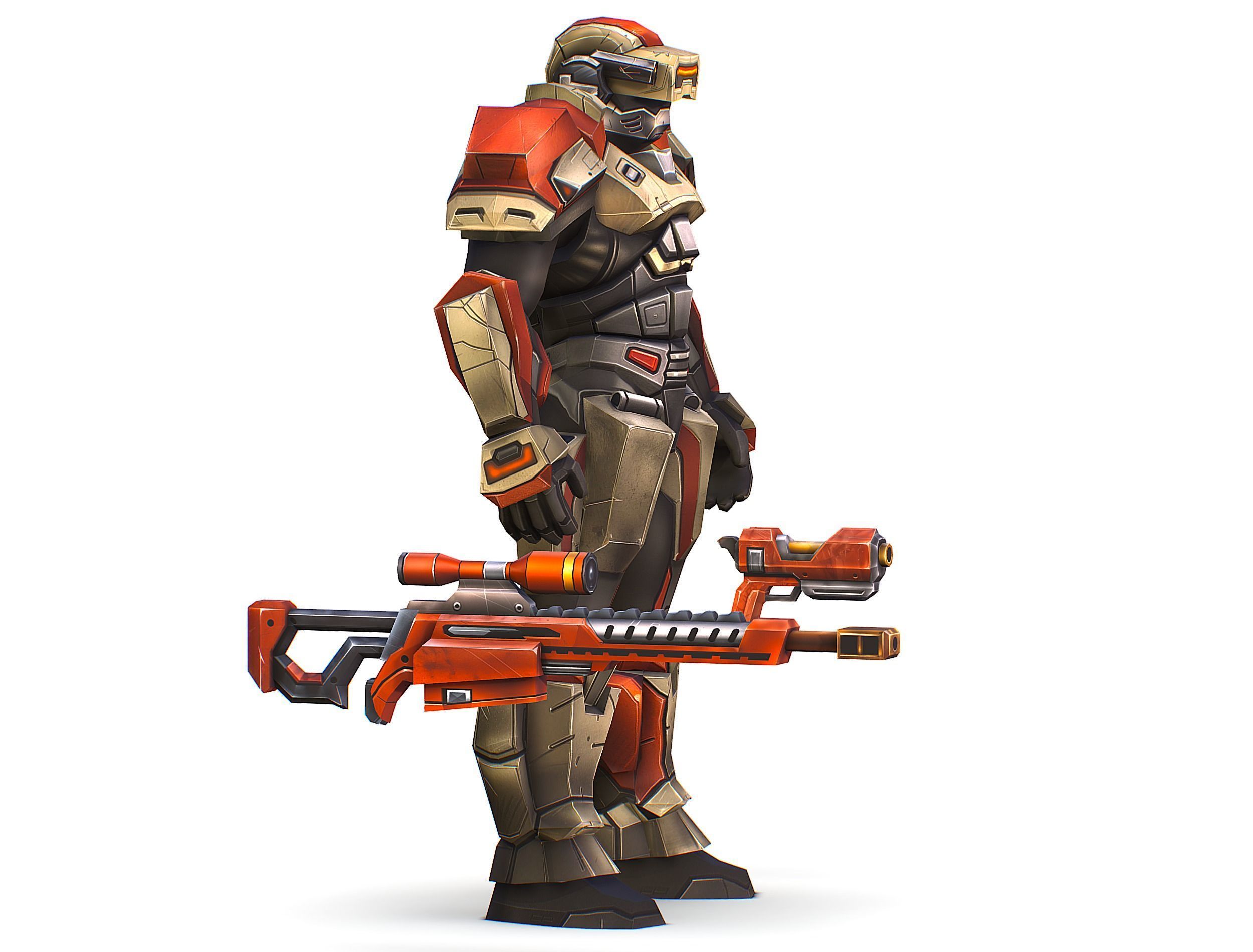 Cartoon Sci-Fi Cyborg Drone Sniper Soldier Low-poly 3D model_12