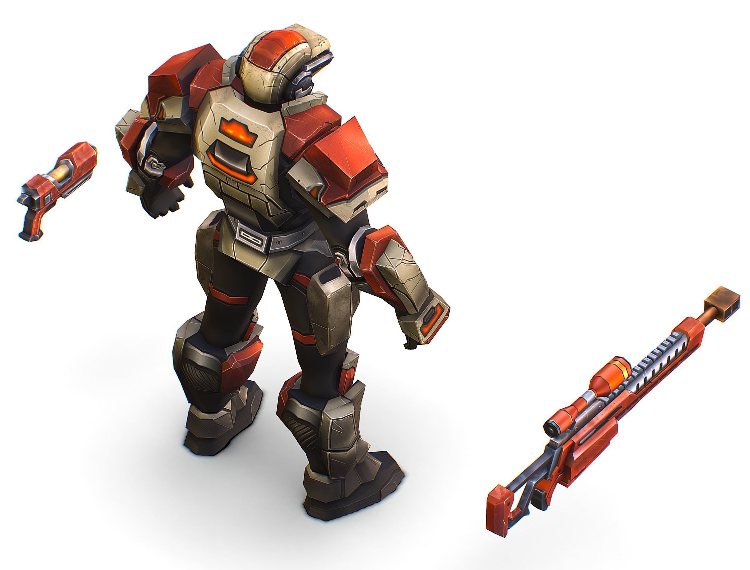 Cartoon Sci-Fi Cyborg Drone Sniper Soldier Low-poly 3D model_33