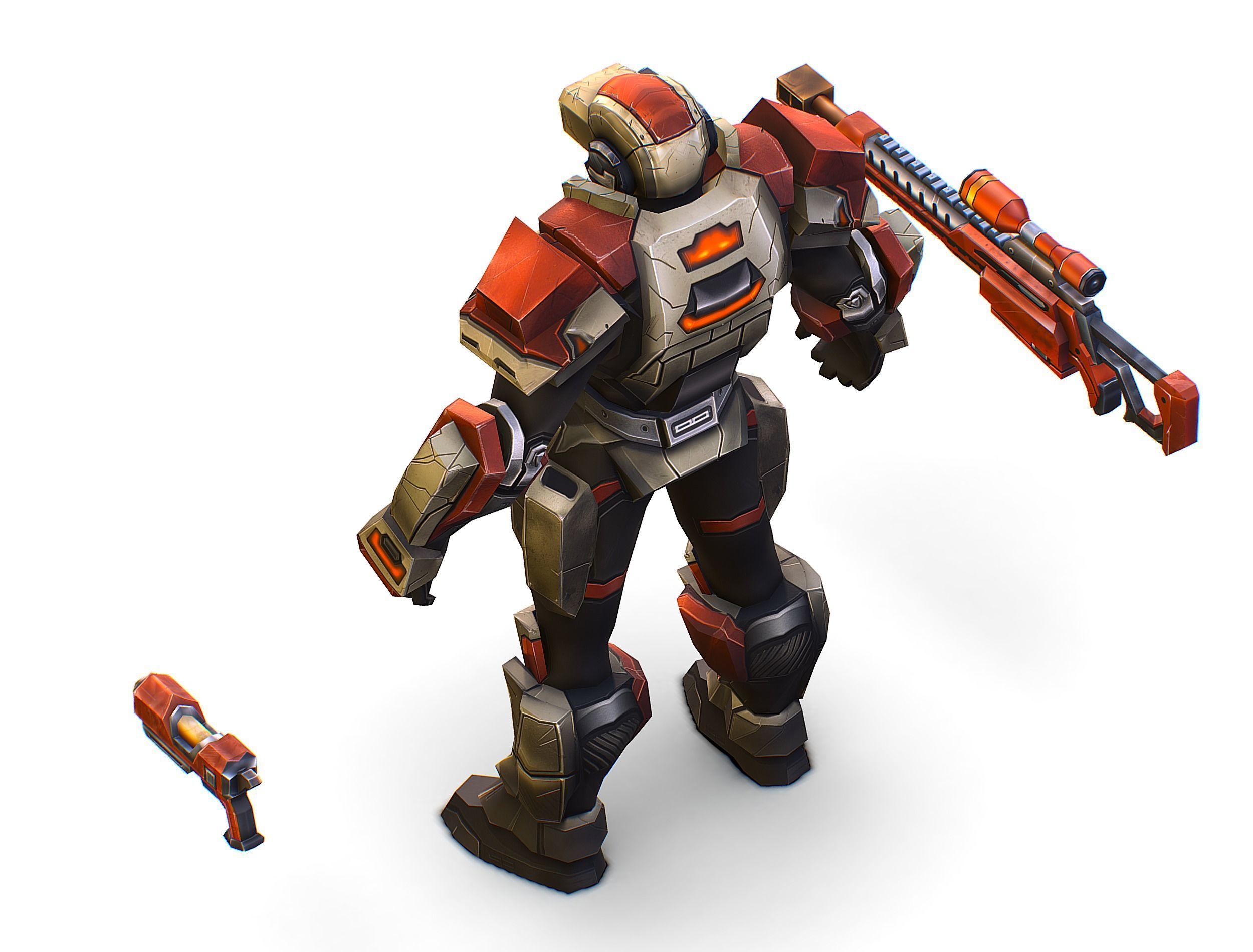 Cartoon Sci-Fi Cyborg Drone Sniper Soldier Low-poly 3D model_32