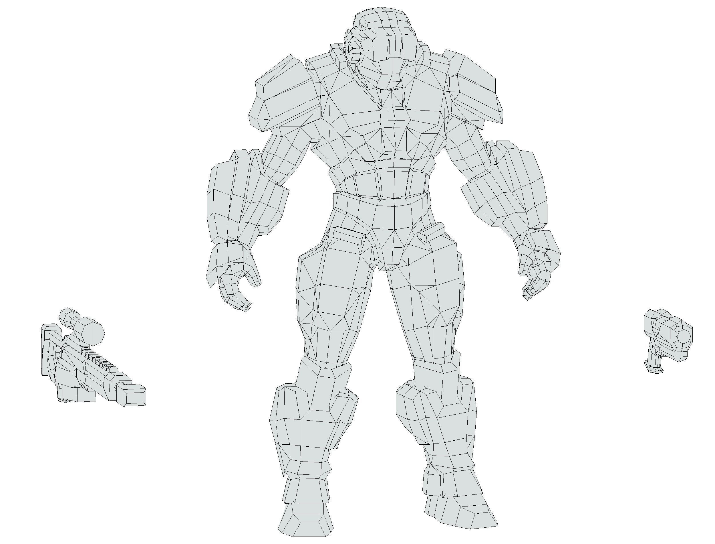 Cartoon Sci-Fi Cyborg Drone Sniper Soldier Low-poly 3D model_88