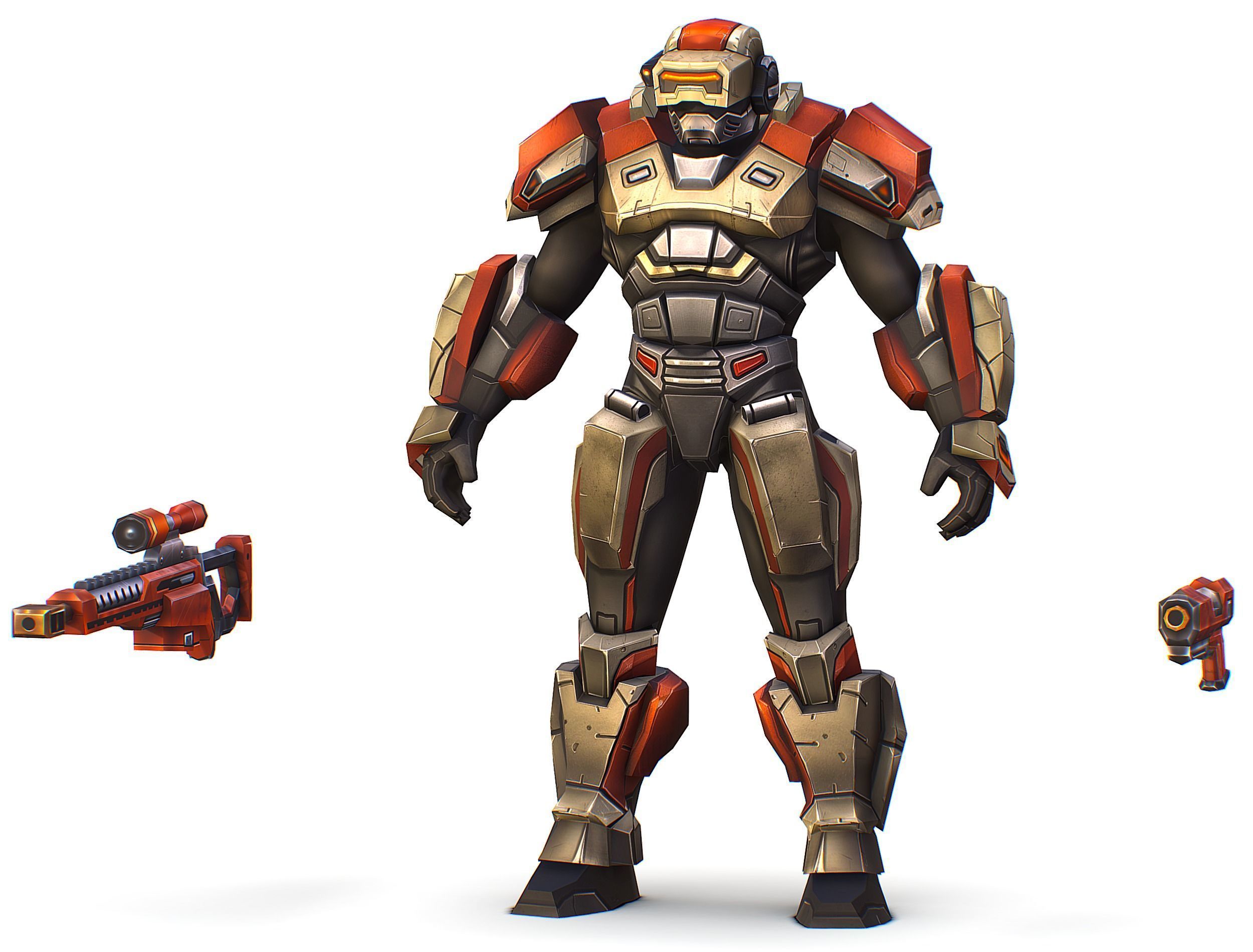 Cartoon Sci-Fi Cyborg Drone Sniper Soldier Low-poly 3D model_2