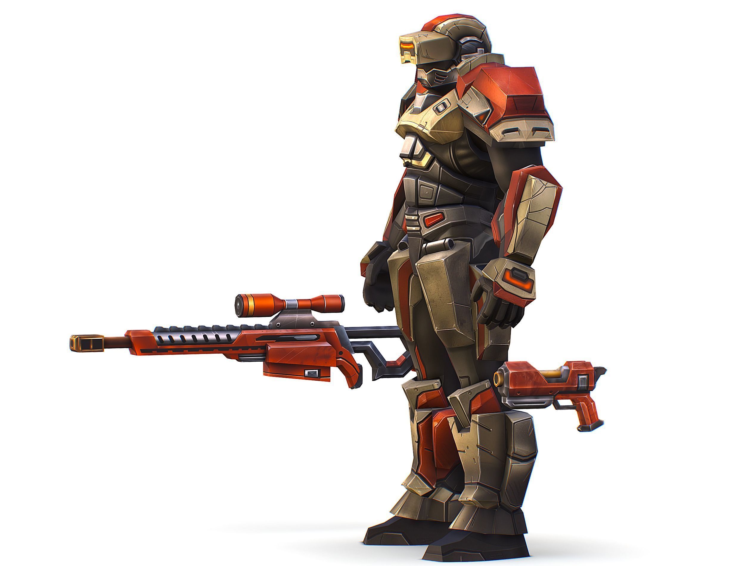 Cartoon Sci-Fi Cyborg Drone Sniper Soldier Low-poly 3D model_4