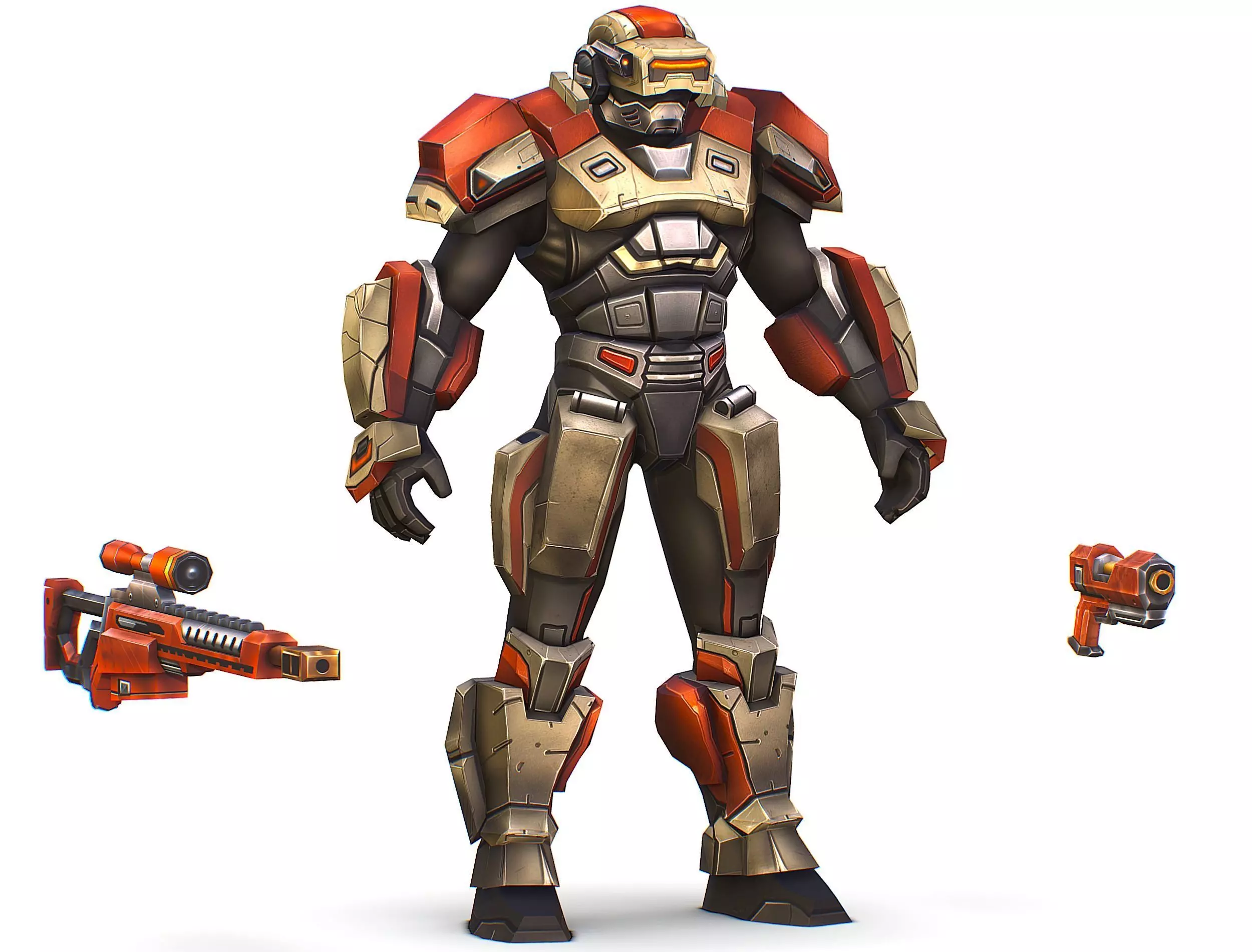 Cartoon Sci-Fi Cyborg Drone Sniper Soldier Low-poly 3D model_0