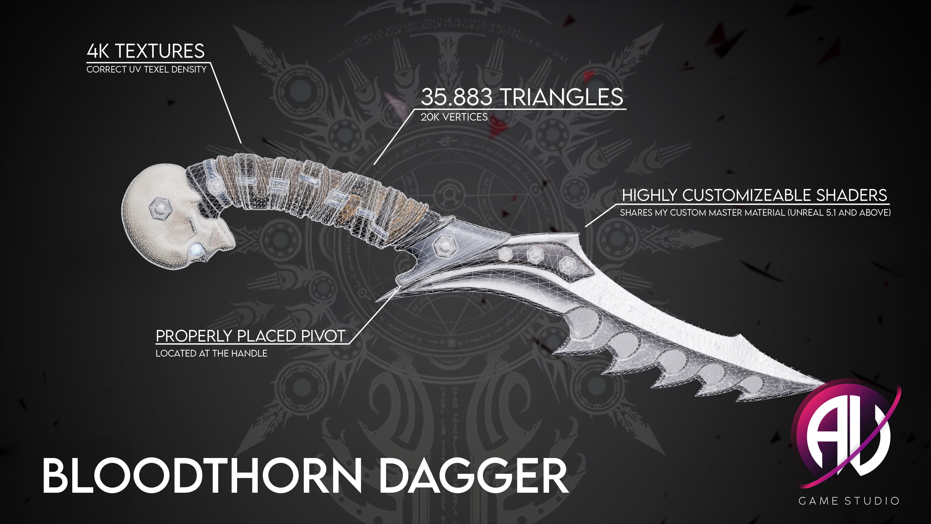 Gothic Fantasy Knife - Bloodthorn Low-poly 3D model_1