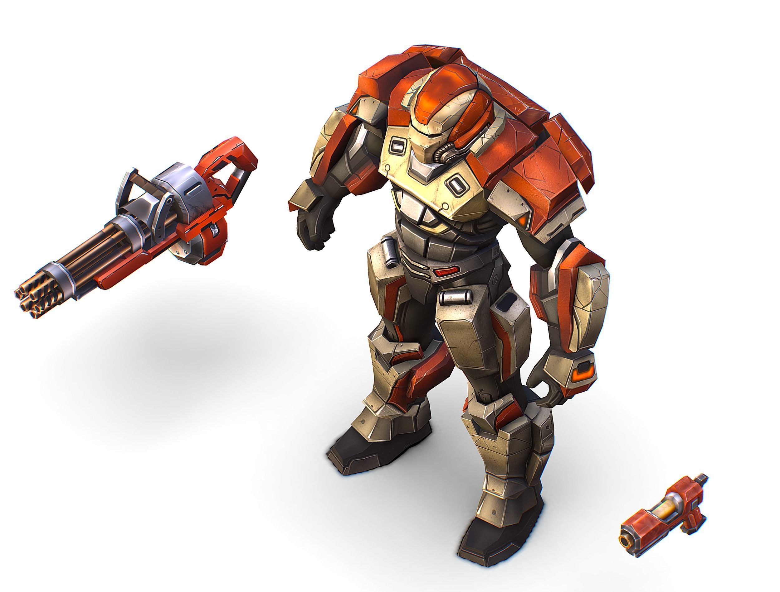 Cartoon Sci-Fi Cyborg Drone Heavy Machine Gunner Low-poly 3D model_16