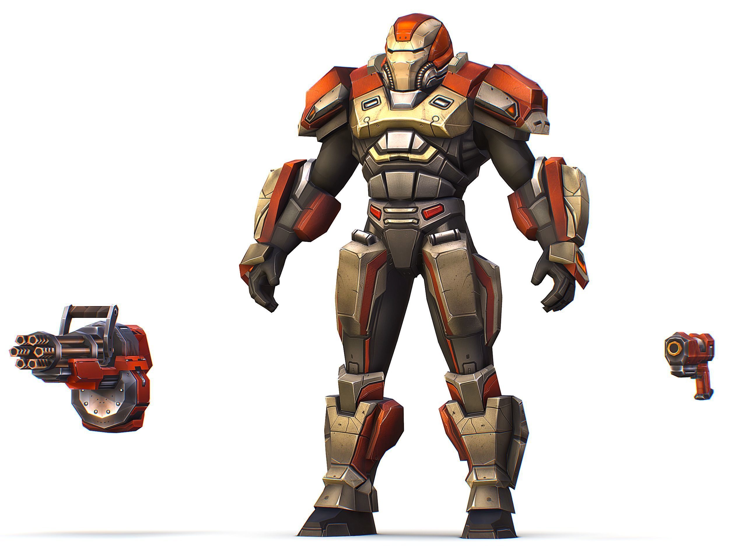 Cartoon Sci-Fi Cyborg Drone Heavy Machine Gunner Low-poly 3D model_2