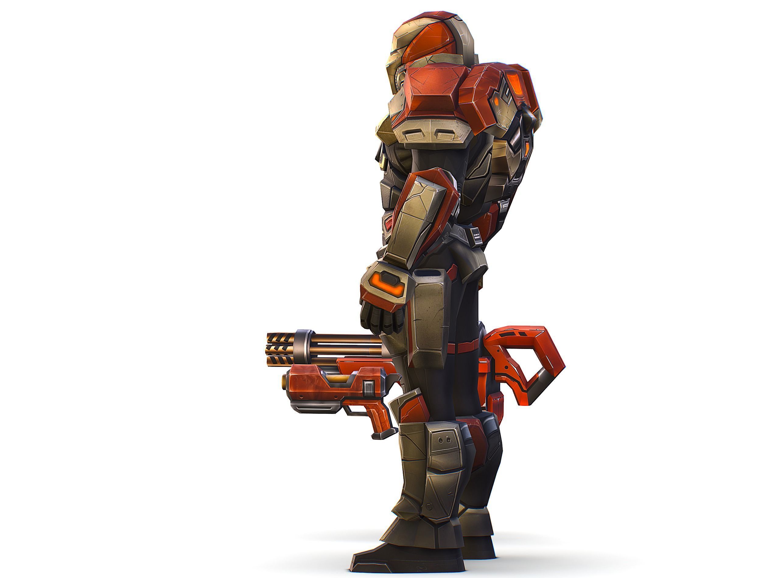 Cartoon Sci-Fi Cyborg Drone Heavy Machine Gunner Low-poly 3D model_6