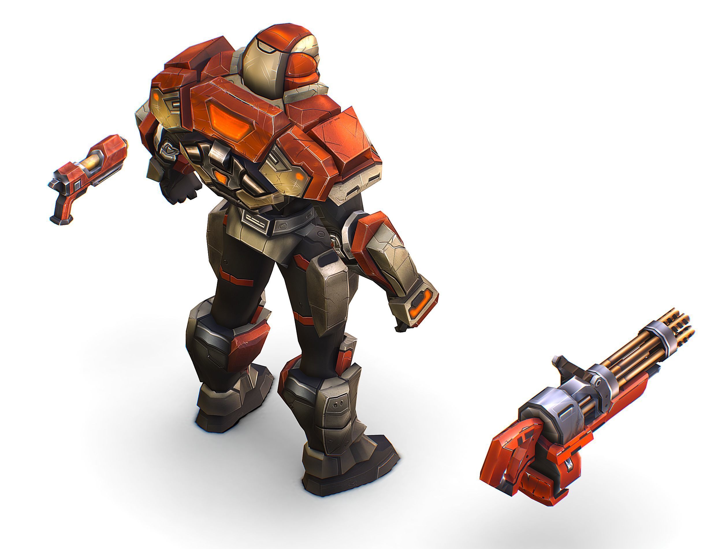 Cartoon Sci-Fi Cyborg Drone Heavy Machine Gunner Low-poly 3D model_18