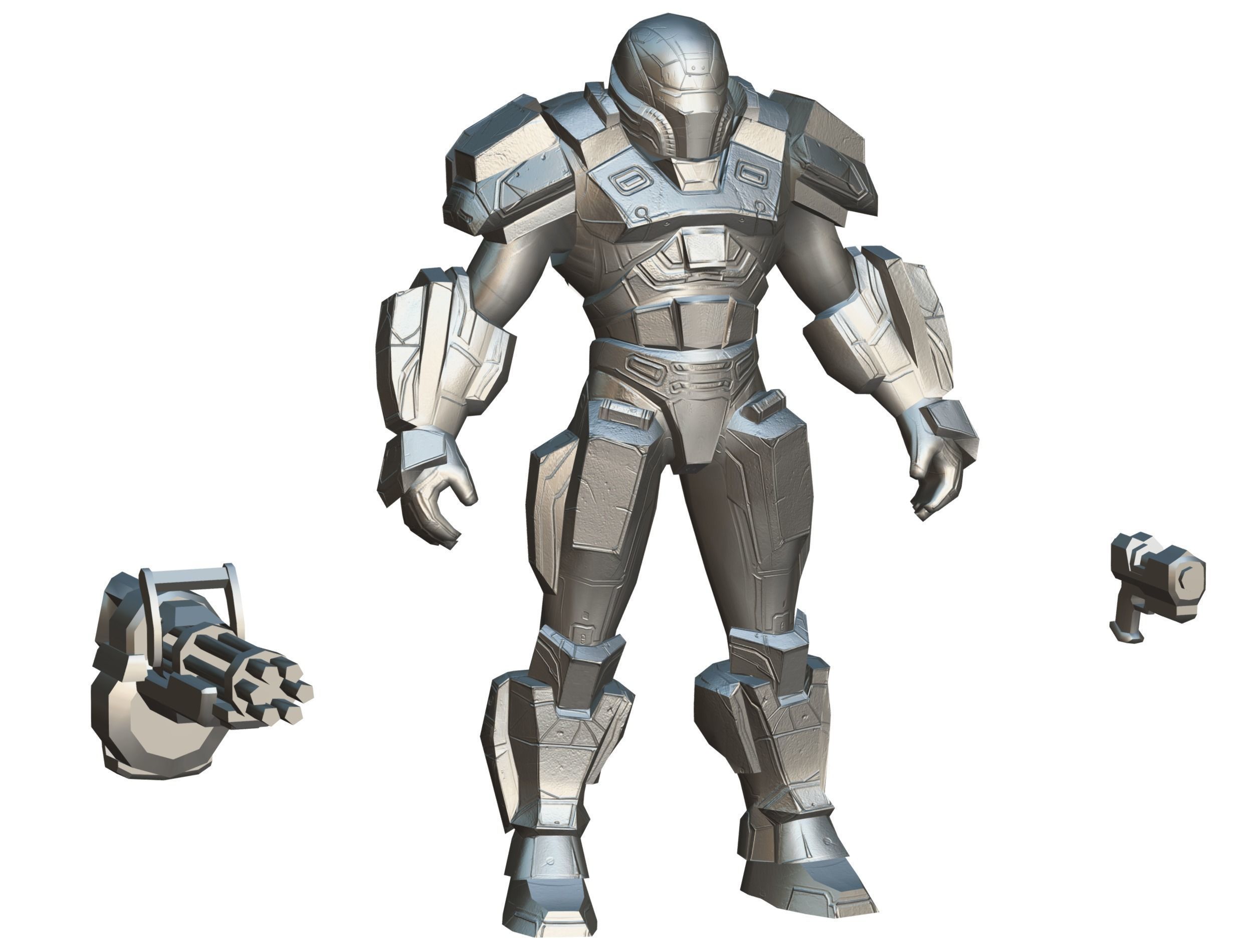 Cartoon Sci-Fi Cyborg Drone Heavy Machine Gunner Low-poly 3D model_83