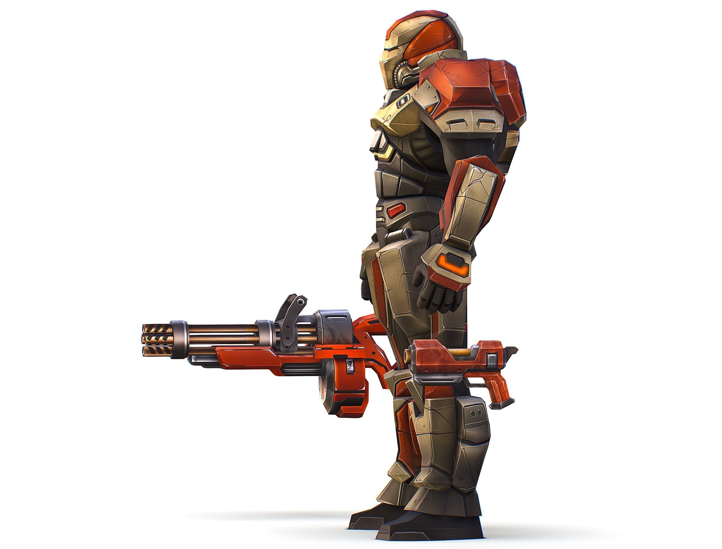 Cartoon Sci-Fi Cyborg Drone Heavy Machine Gunner Low-poly 3D model_5