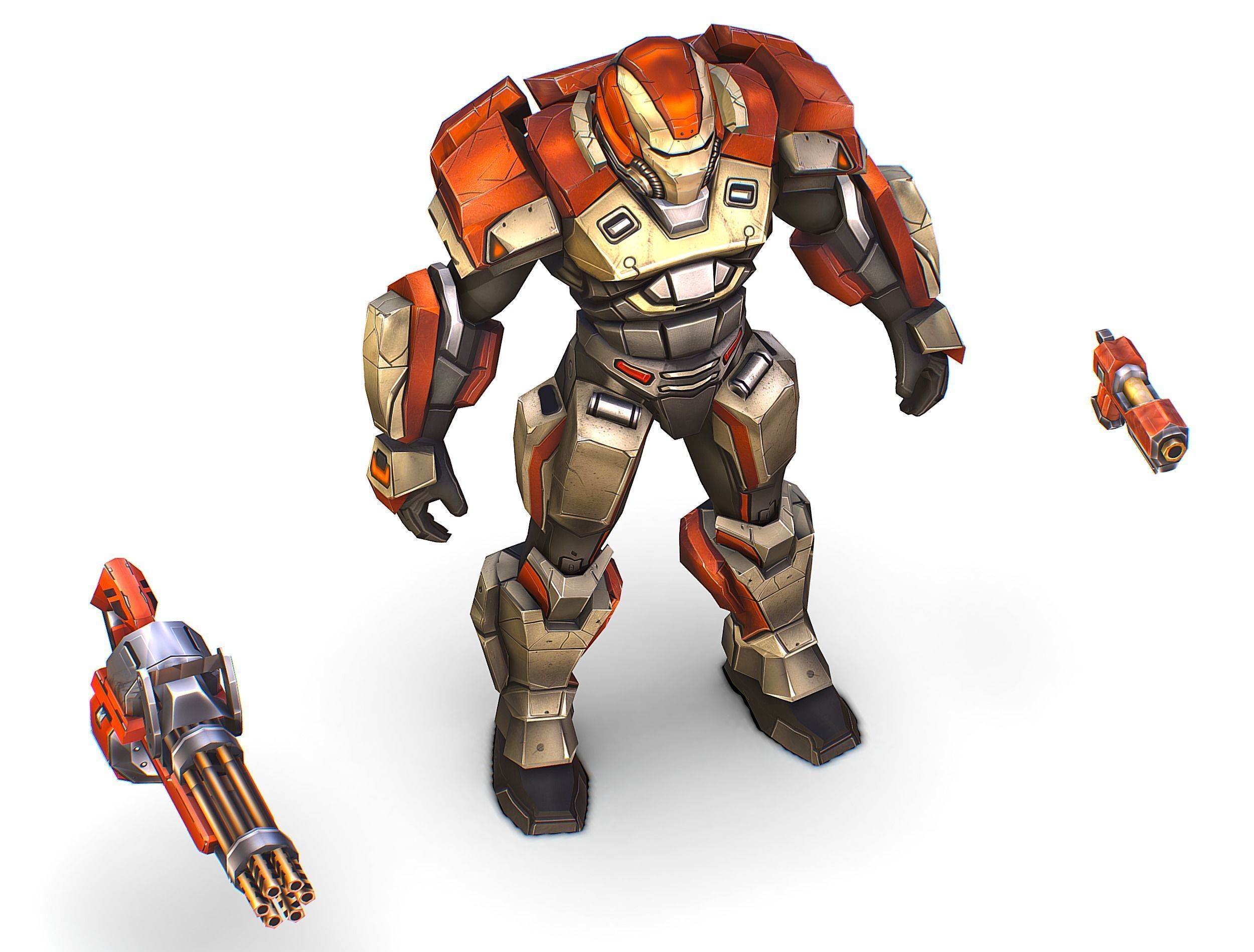 Cartoon Sci-Fi Cyborg Drone Heavy Machine Gunner Low-poly 3D model_15