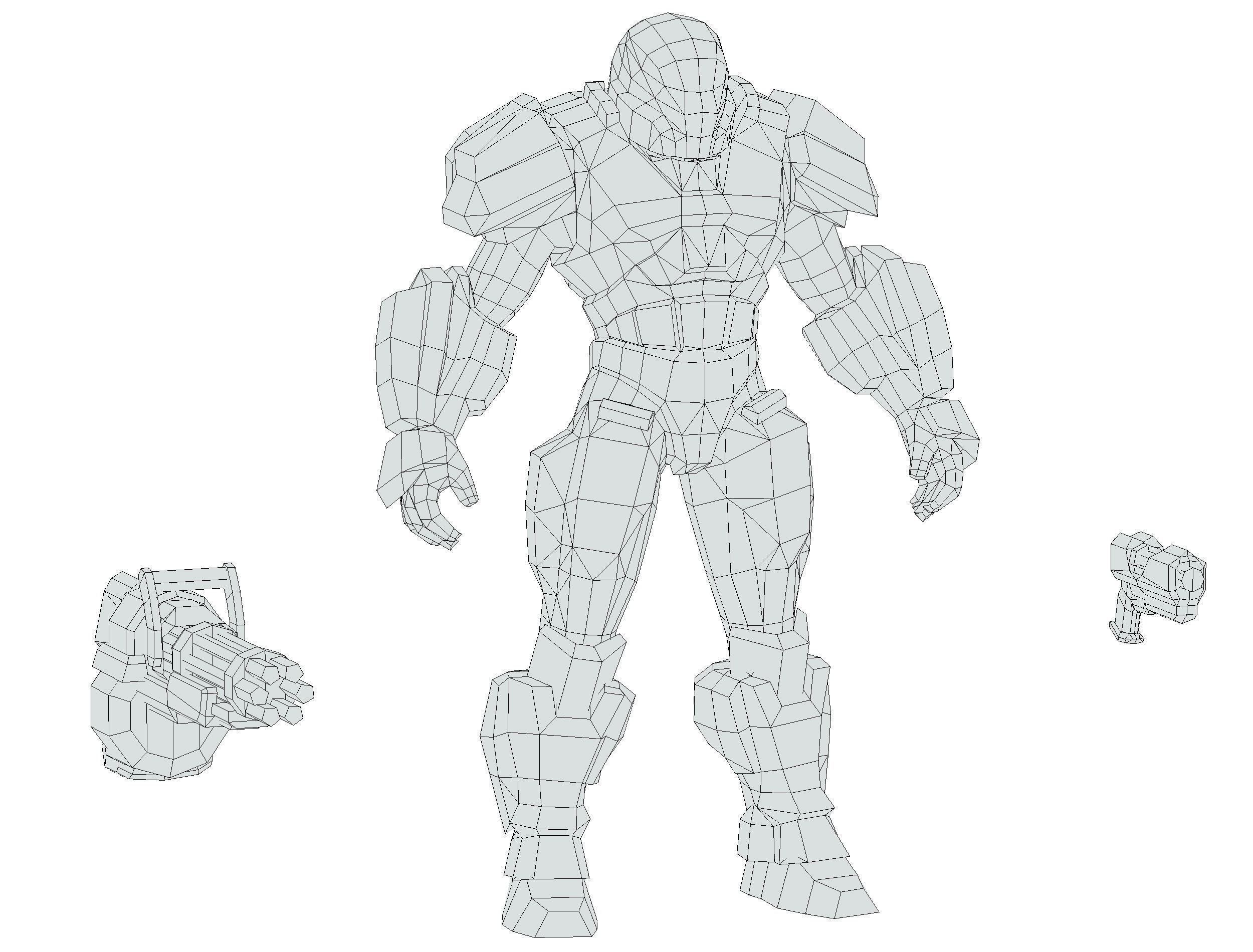 Cartoon Sci-Fi Cyborg Drone Heavy Machine Gunner Low-poly 3D model_84