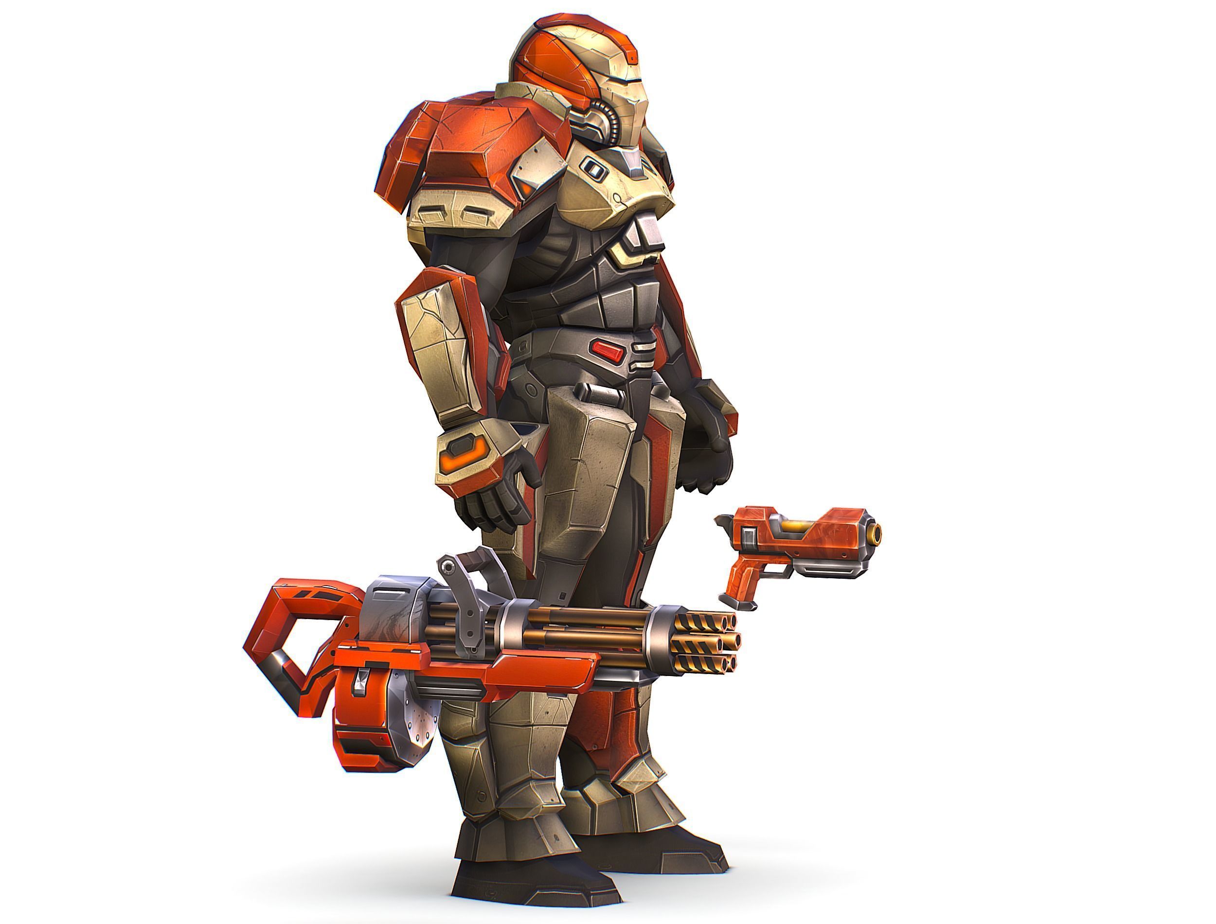 Cartoon Sci-Fi Cyborg Drone Heavy Machine Gunner Low-poly 3D model_12