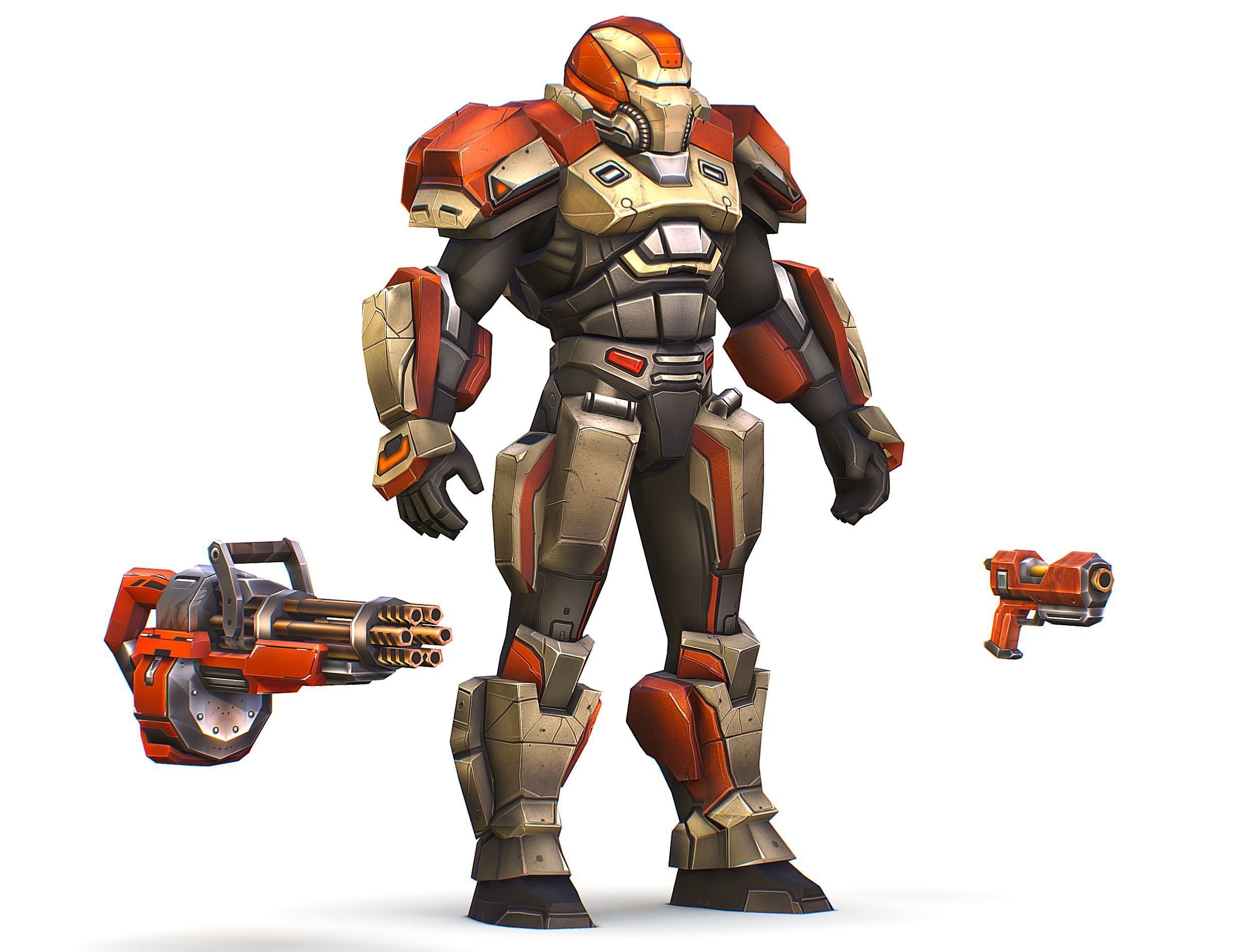 Cartoon Sci-Fi Cyborg Drone Heavy Machine Gunner Low-poly 3D model_13