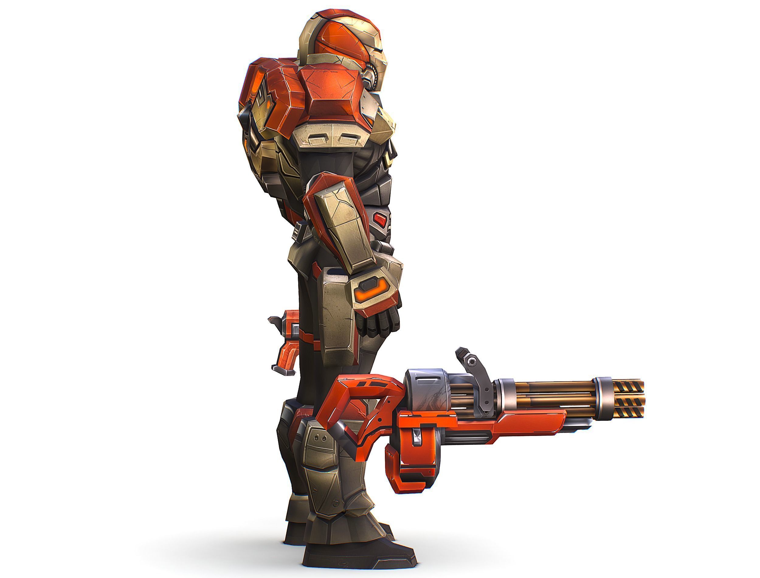 Cartoon Sci-Fi Cyborg Drone Heavy Machine Gunner Low-poly 3D model_11