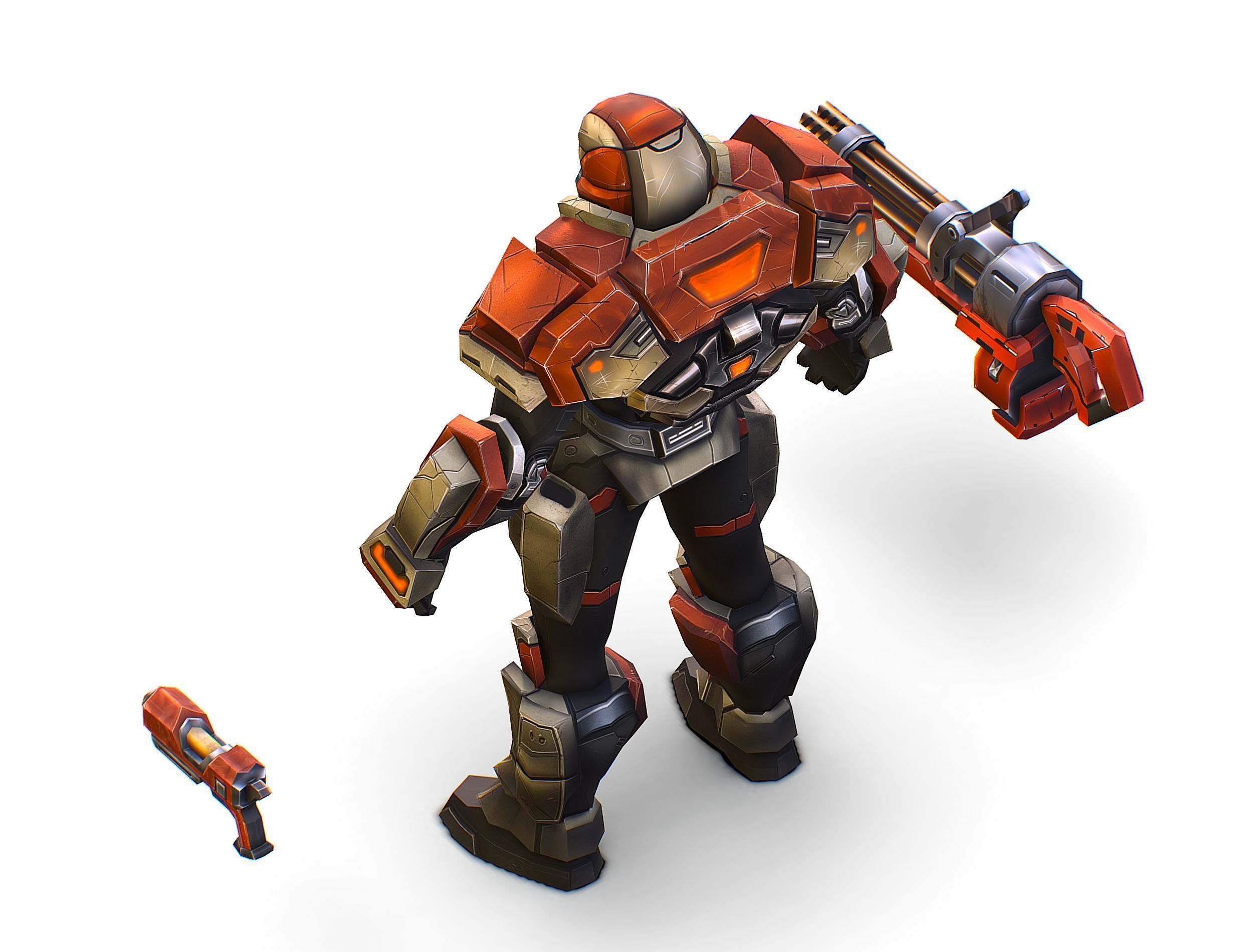 Cartoon Sci-Fi Cyborg Drone Heavy Machine Gunner Low-poly 3D model_17