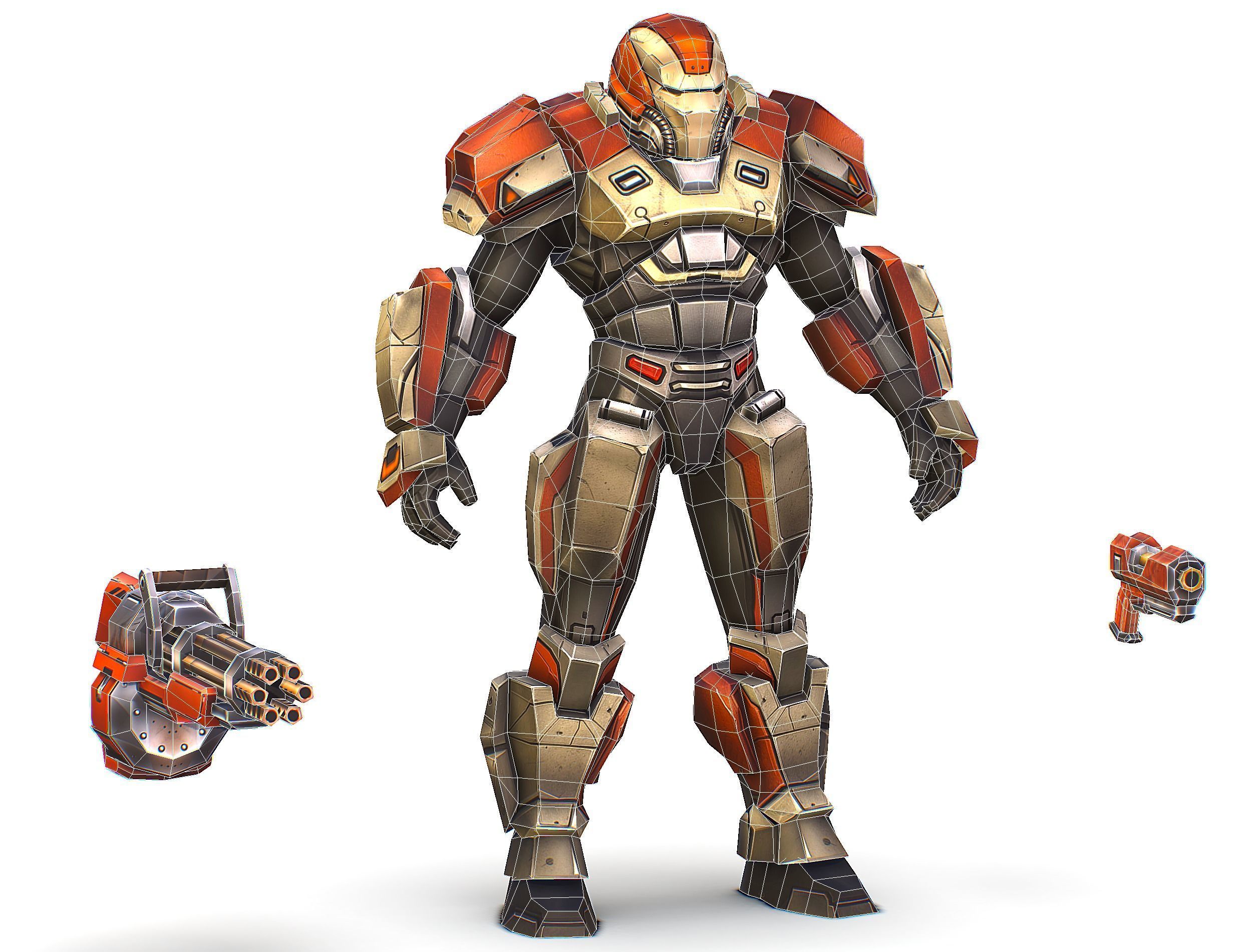 Cartoon Sci-Fi Cyborg Drone Heavy Machine Gunner Low-poly 3D model_81