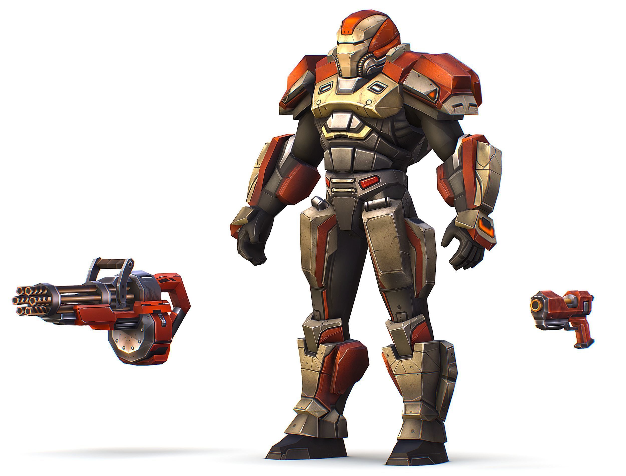 Cartoon Sci-Fi Cyborg Drone Heavy Machine Gunner Low-poly 3D model_3