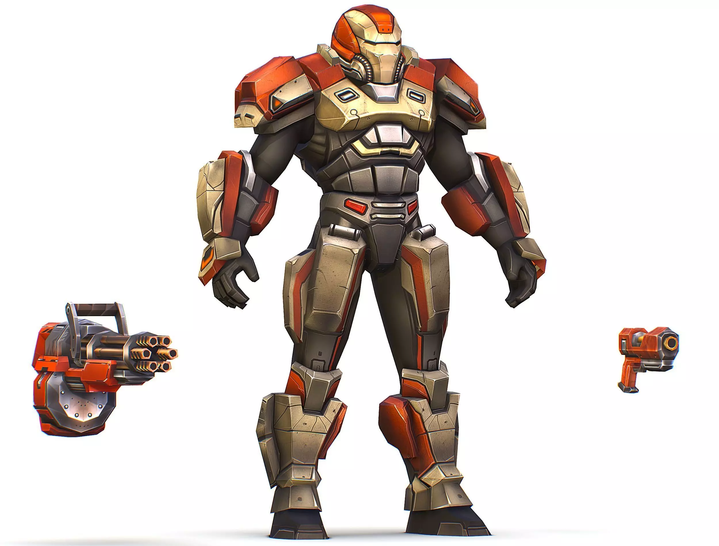 Cartoon Sci-Fi Cyborg Drone Heavy Machine Gunner Low-poly 3D model_0