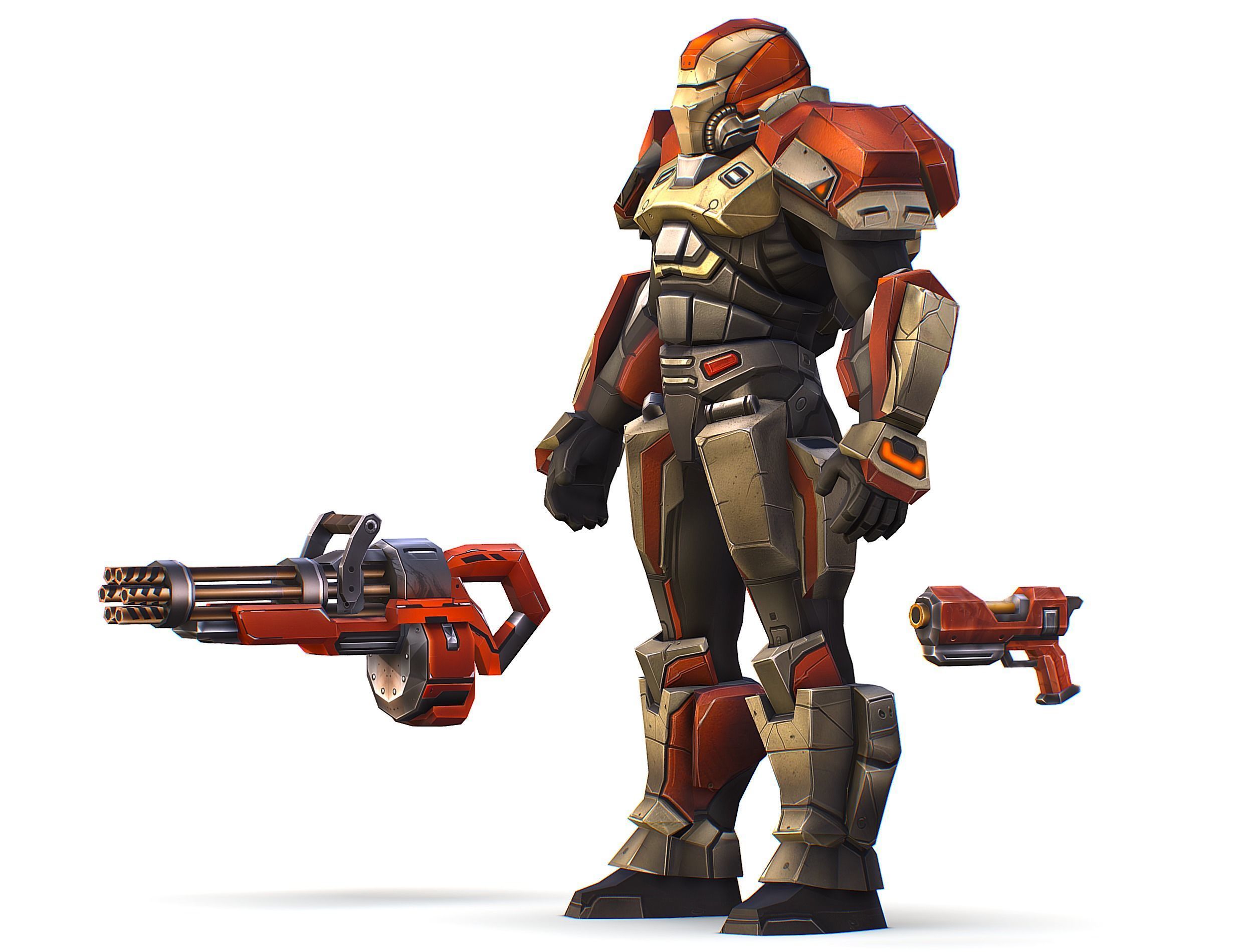 Cartoon Sci-Fi Cyborg Drone Heavy Machine Gunner Low-poly 3D model_4