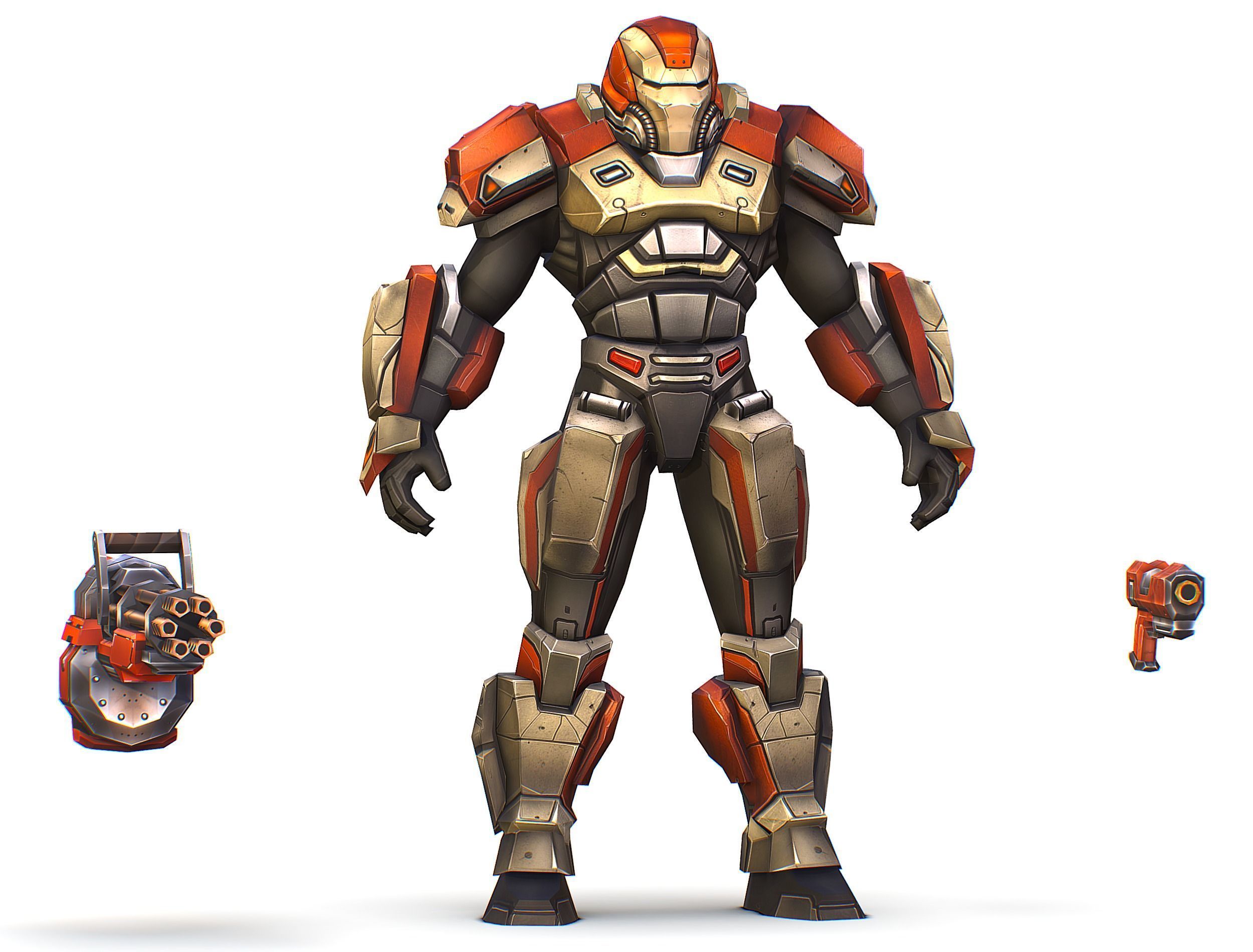 Cartoon Sci-Fi Cyborg Drone Heavy Machine Gunner Low-poly 3D model_14