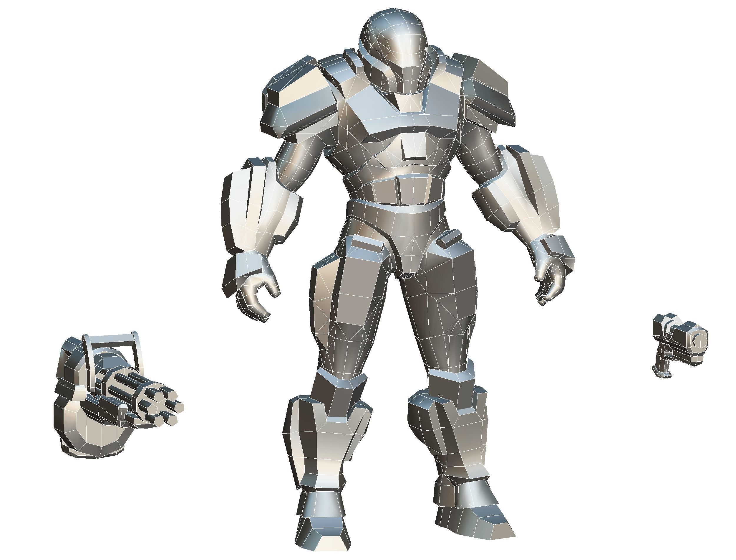 Cartoon Sci-Fi Cyborg Drone Heavy Machine Gunner Low-poly 3D model_82