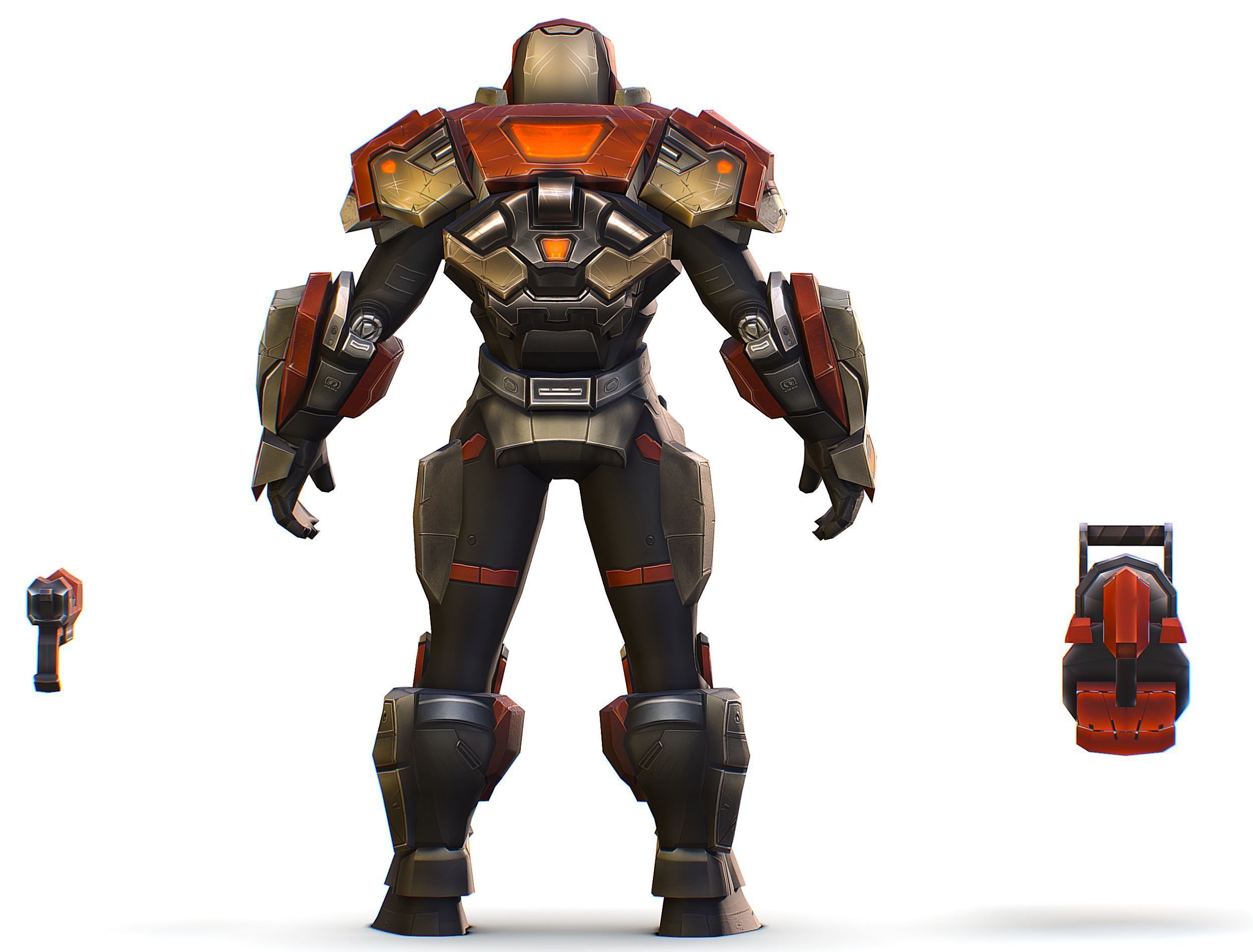 Cartoon Sci-Fi Cyborg Drone Heavy Machine Gunner Low-poly 3D model_9