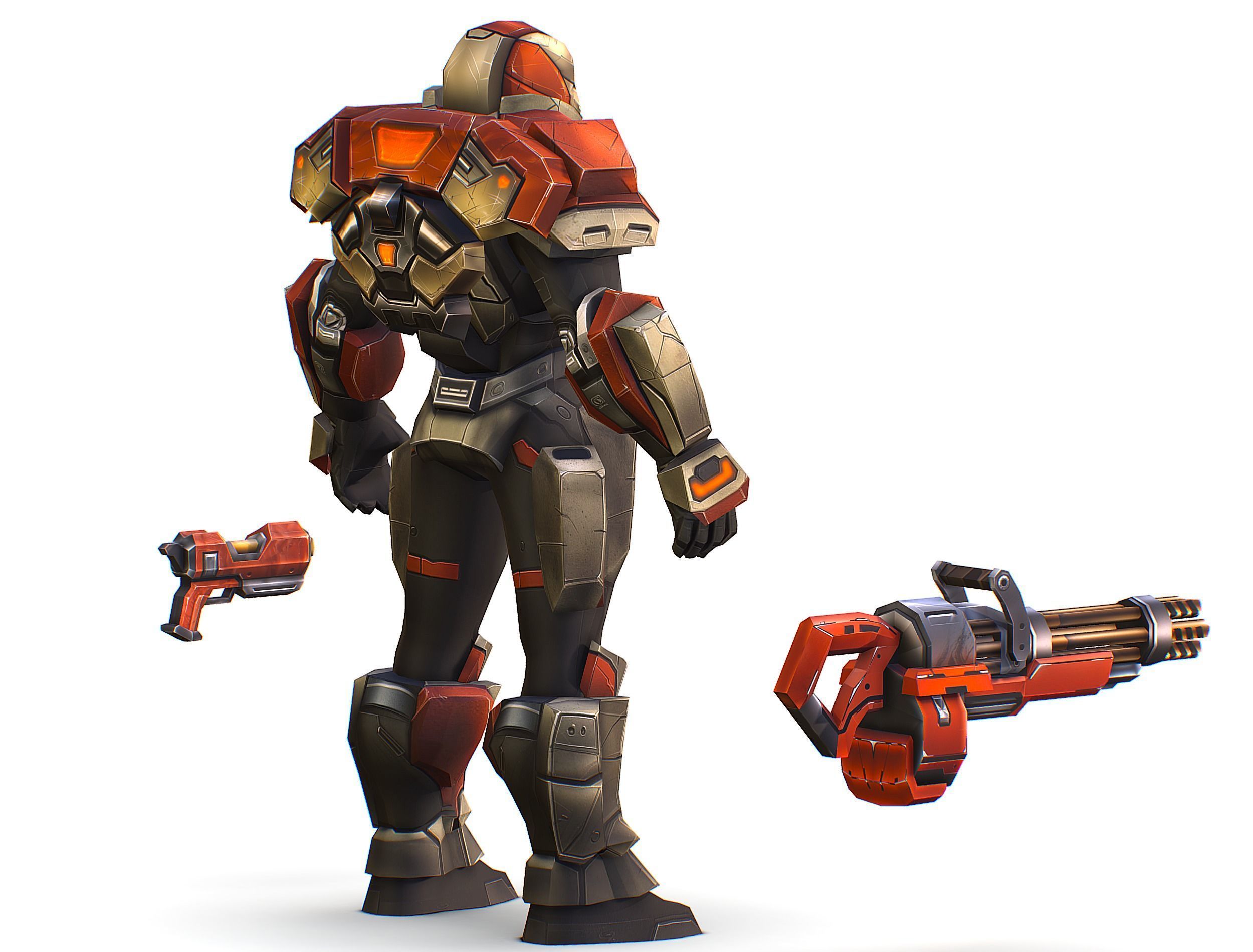 Cartoon Sci-Fi Cyborg Drone Heavy Machine Gunner Low-poly 3D model_10