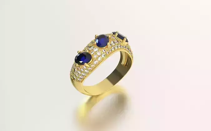 women ring with diamonds emeralds sapphires 3d print model