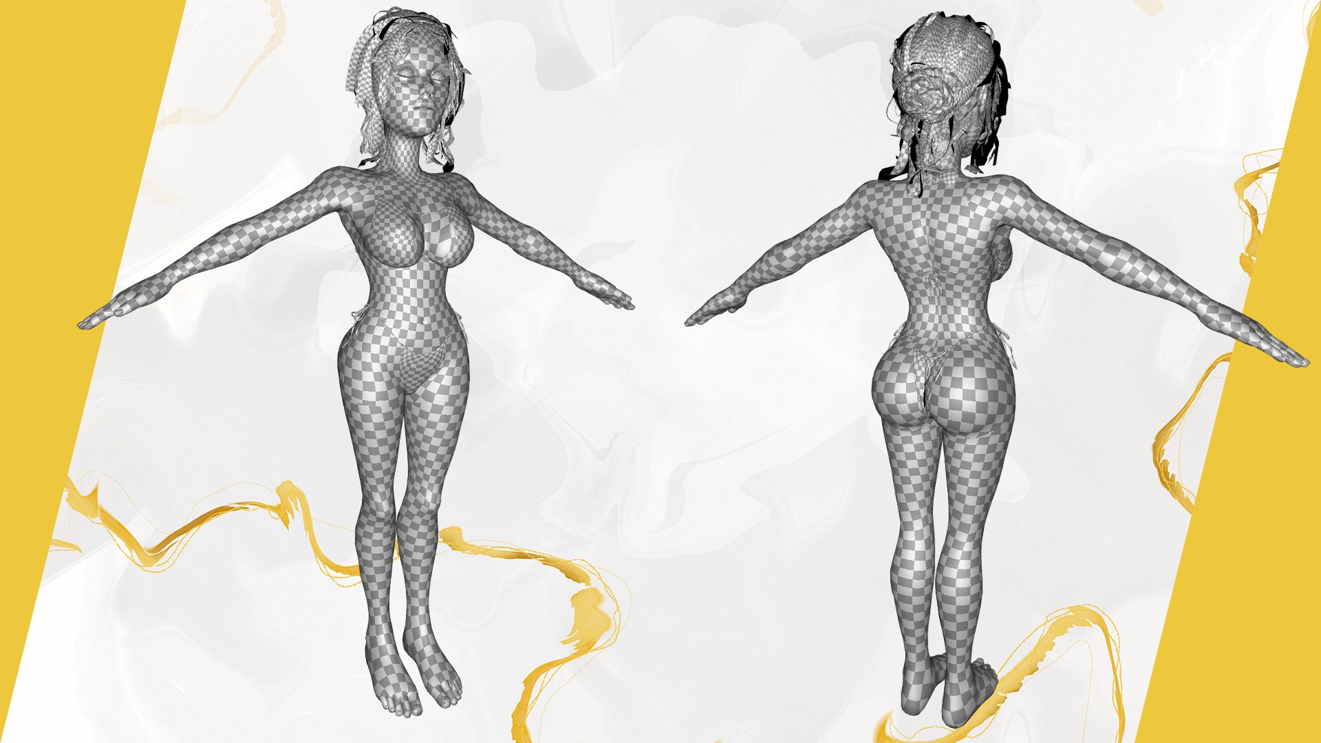 Stylized cartoon woman in bikini Low-poly 3D model_29