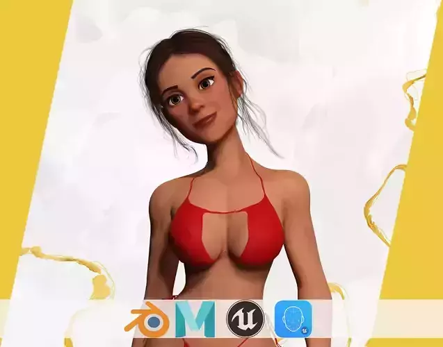 Stylized cartoon woman in bikini Low-poly 3D model