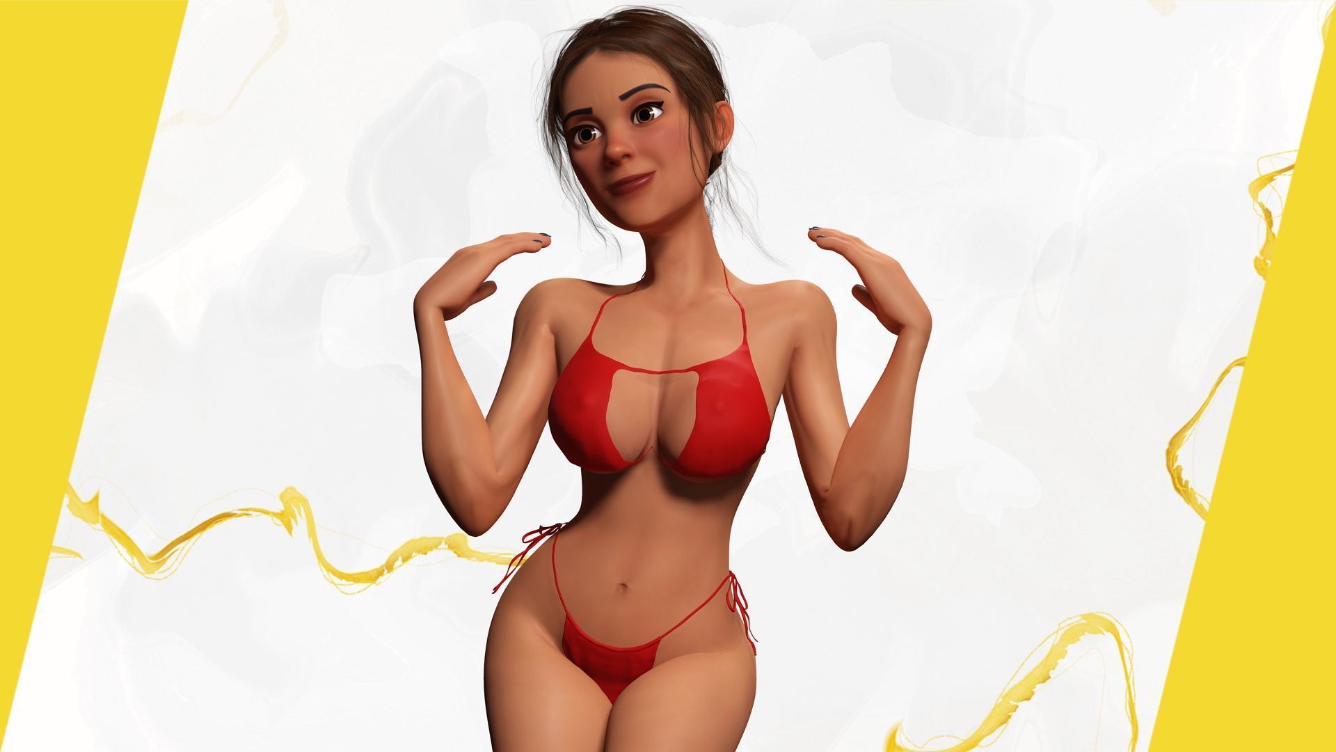 Stylized cartoon woman in bikini Low-poly 3D model_13