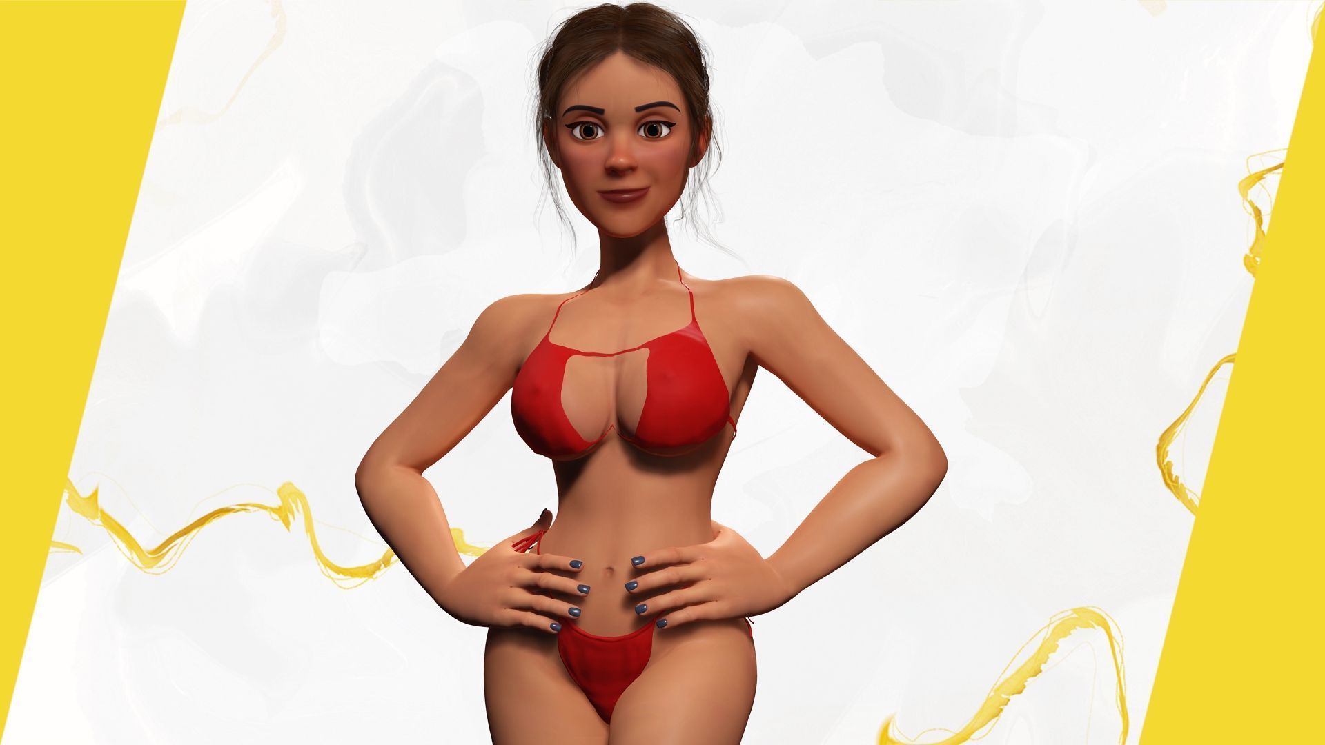 Stylized cartoon woman in bikini Low-poly 3D model_15