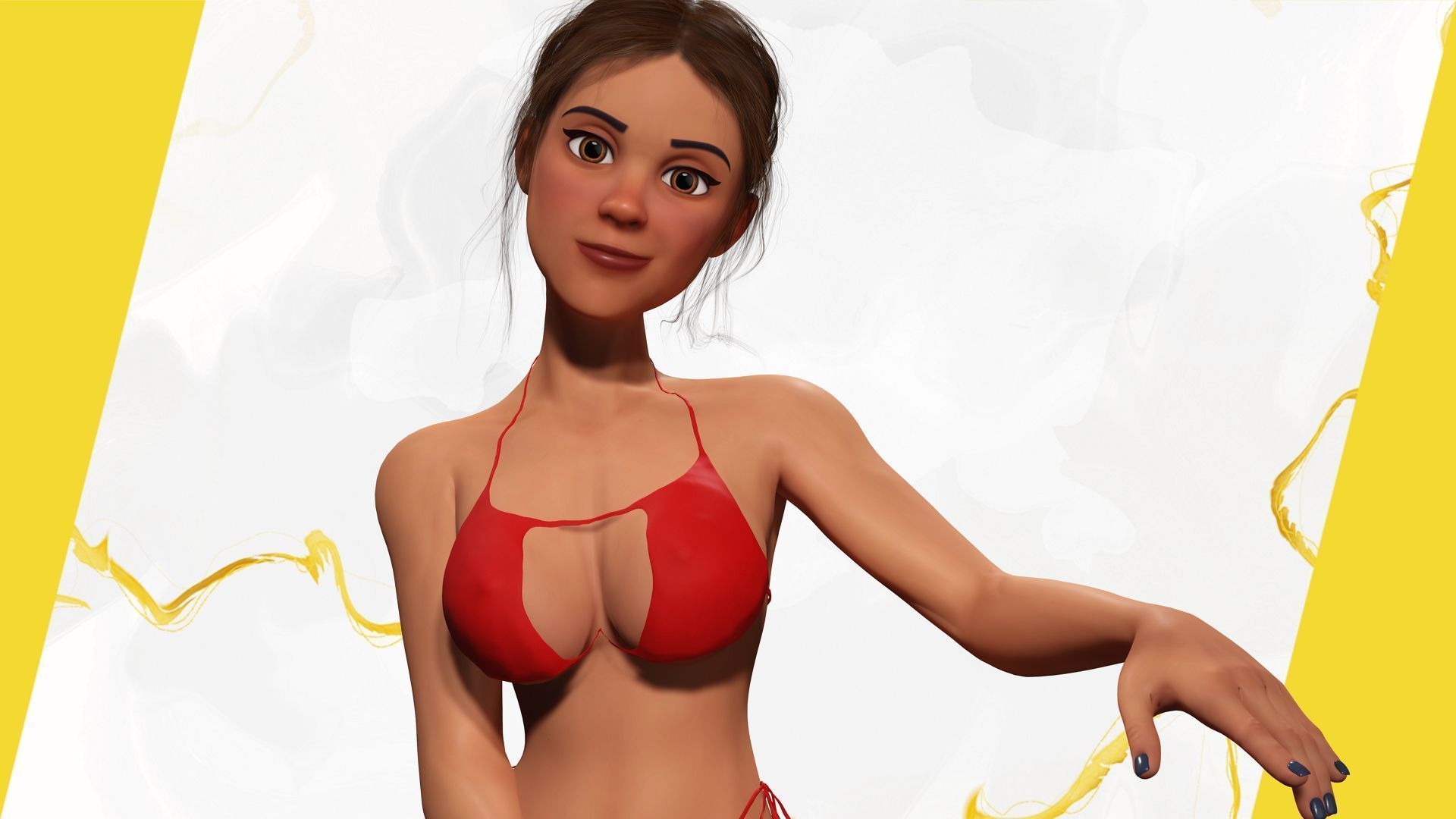 Stylized cartoon woman in bikini Low-poly 3D model_14