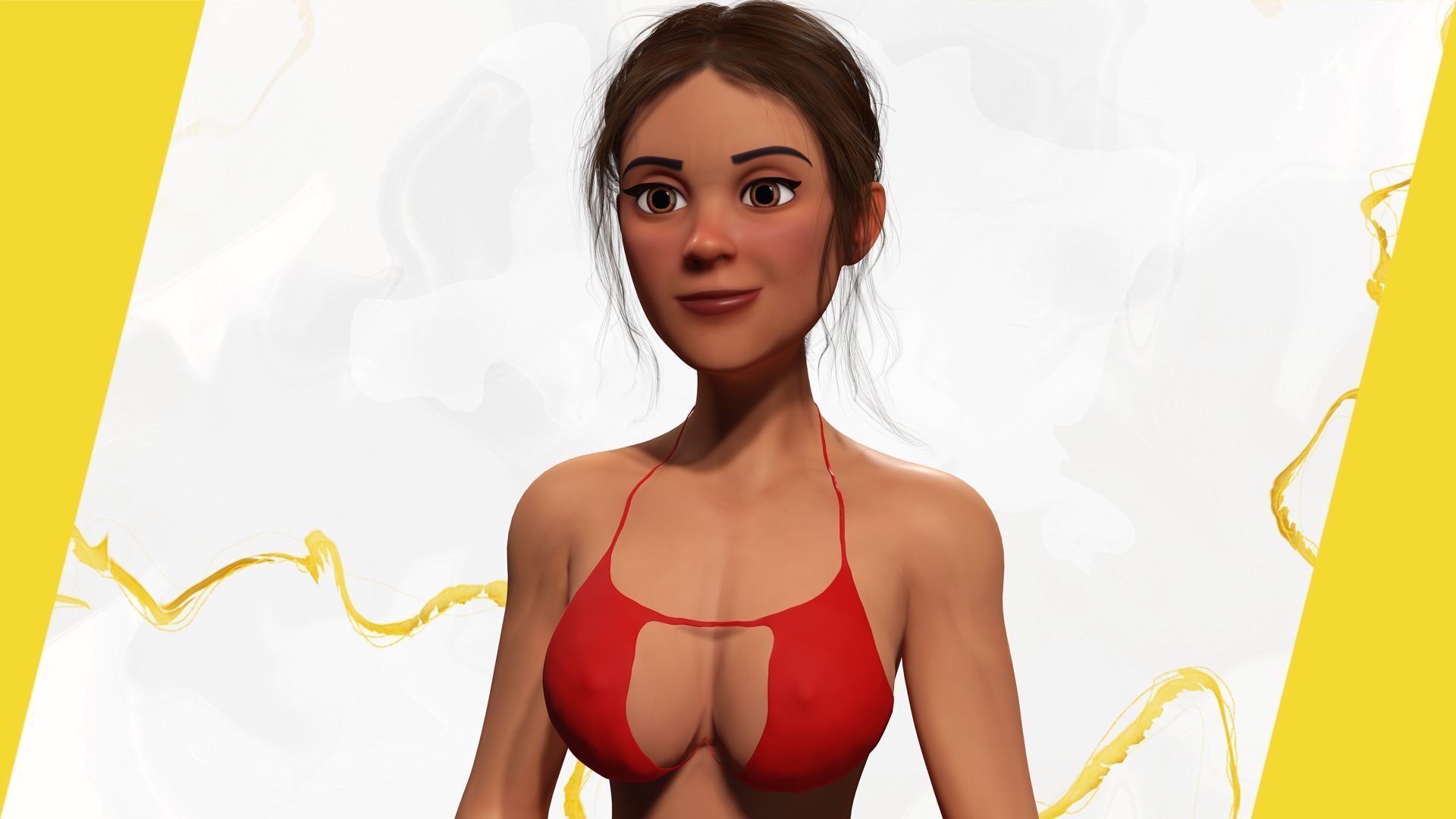 Stylized cartoon woman in bikini Low-poly 3D model_16
