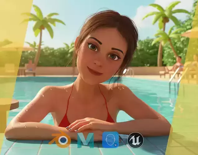 Stylized cartoon woman in bikini Low-poly 3D model Stylized cartoon woman in bikini Low-poly 3D model