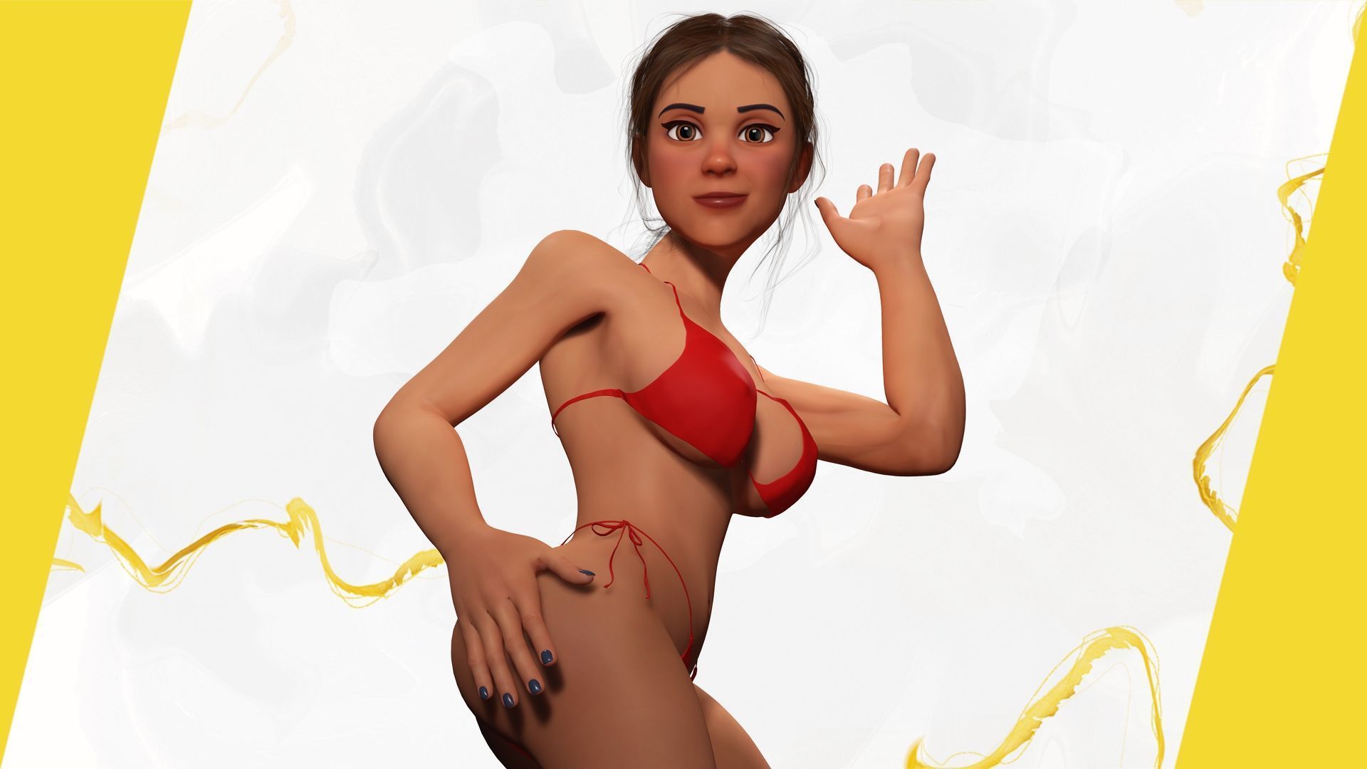 Stylized cartoon woman in bikini Low-poly 3D model_11