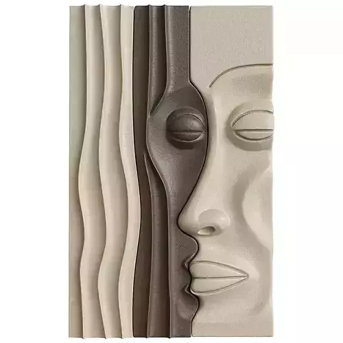 Abstract emotional faces art relief 3D model