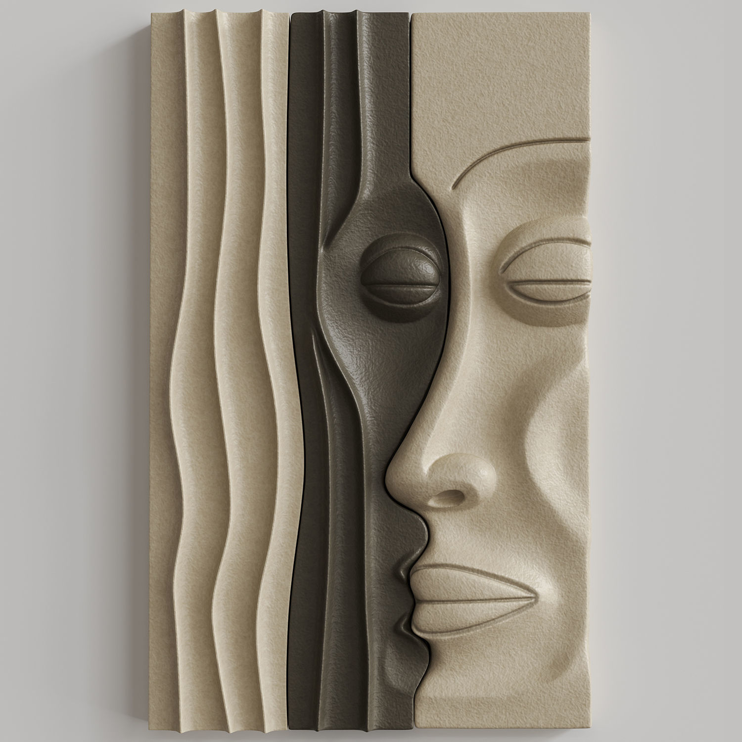 Abstract emotional faces art relief 3D model_1