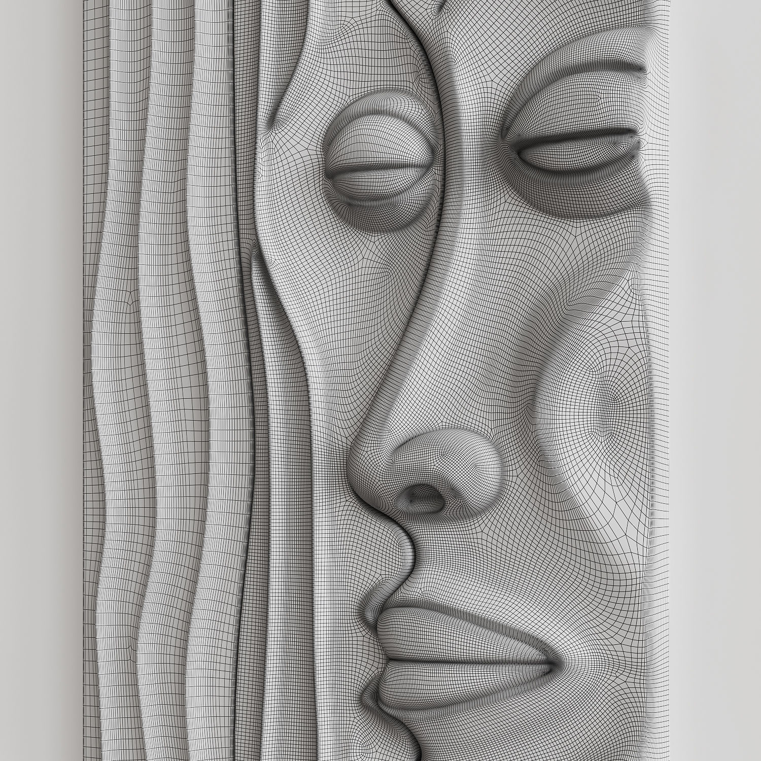 Abstract emotional faces art relief 3D model_5