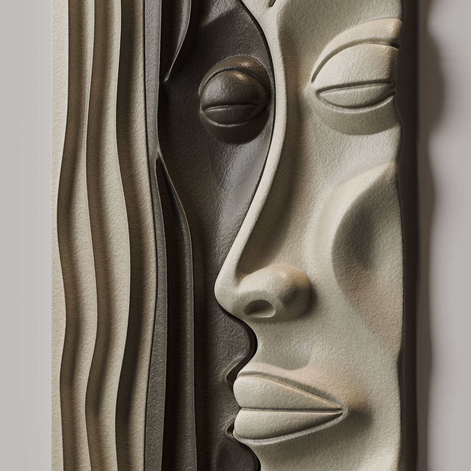 Abstract emotional faces art relief 3D model_4